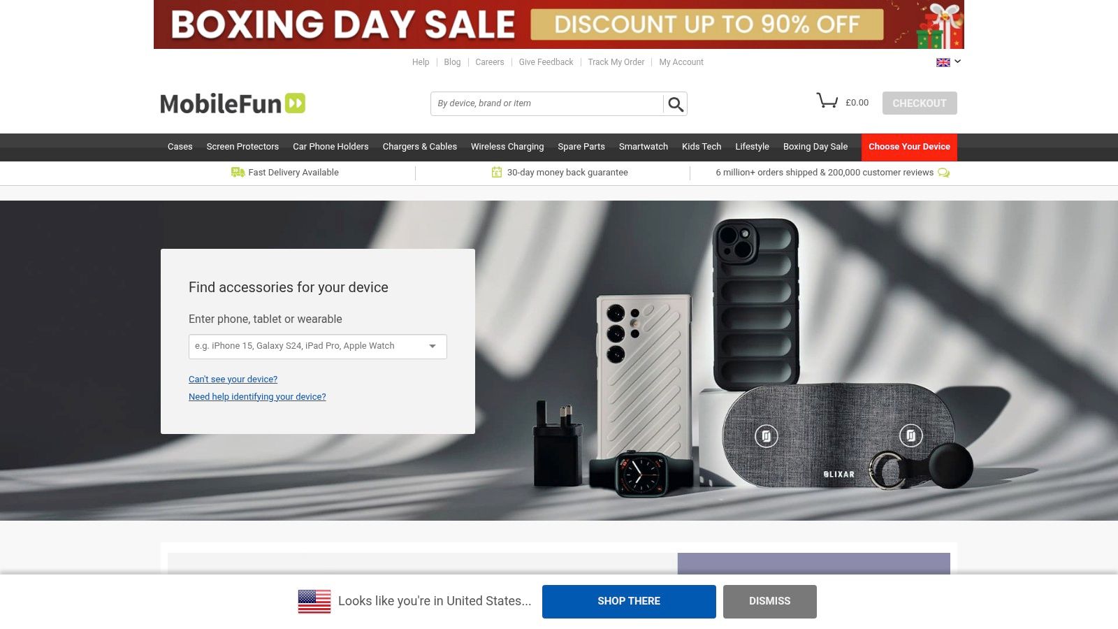 Mobile Fun (UK) website showing its range of wireless chargers.