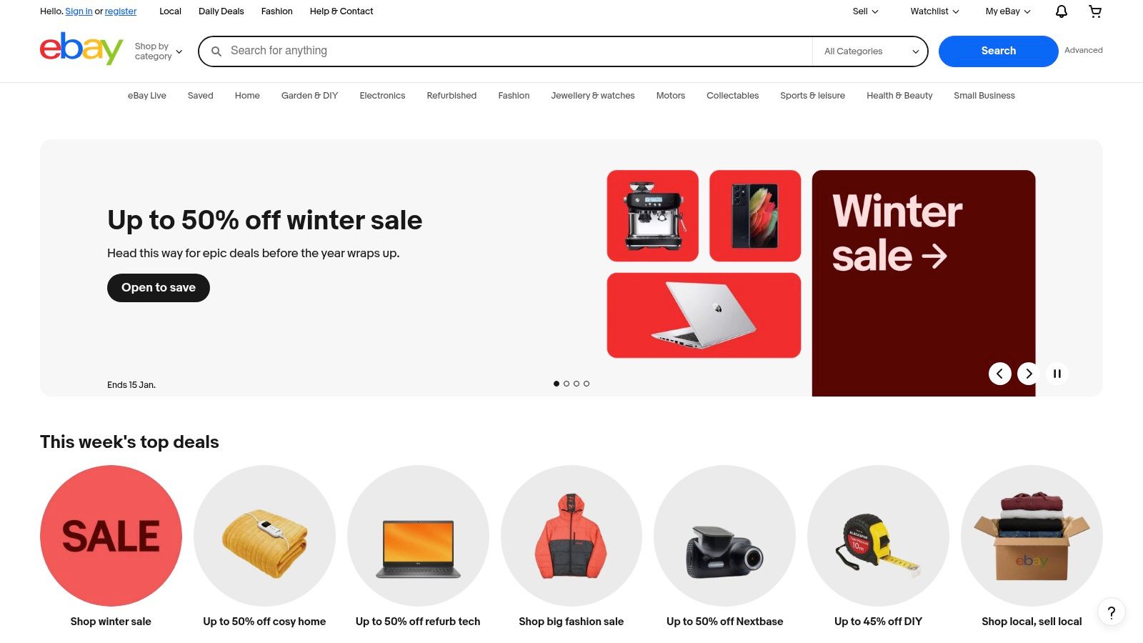 eBay UK homepage showing a search for car mounts with wireless charging.