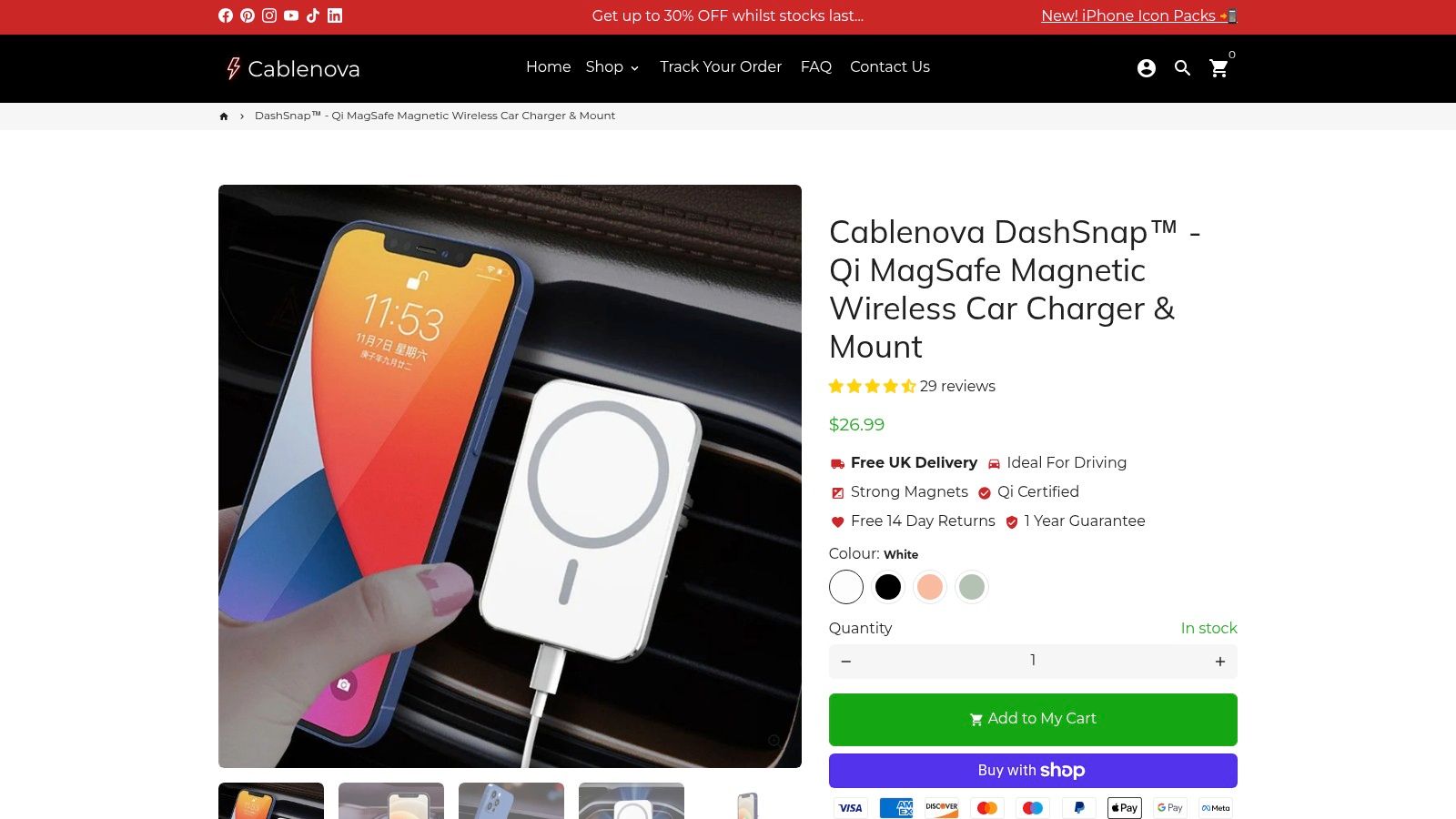 Cablenova DashSnap – Qi MagSafe Magnetic Wireless Car Charger & Mount
