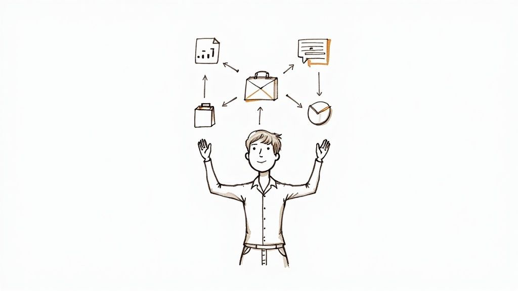 A person managing multiple tasks on a digital interface, symbolizing project management.