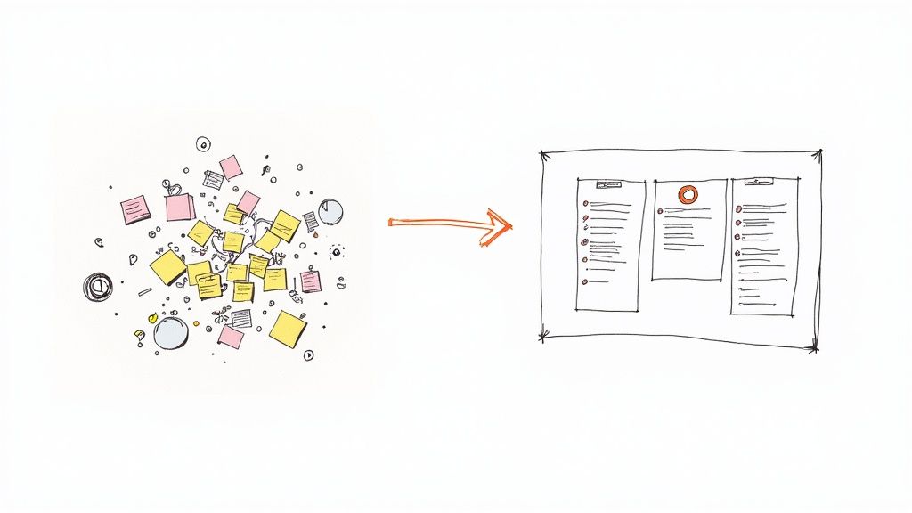 A project manager organizing tasks on a digital board with team members.