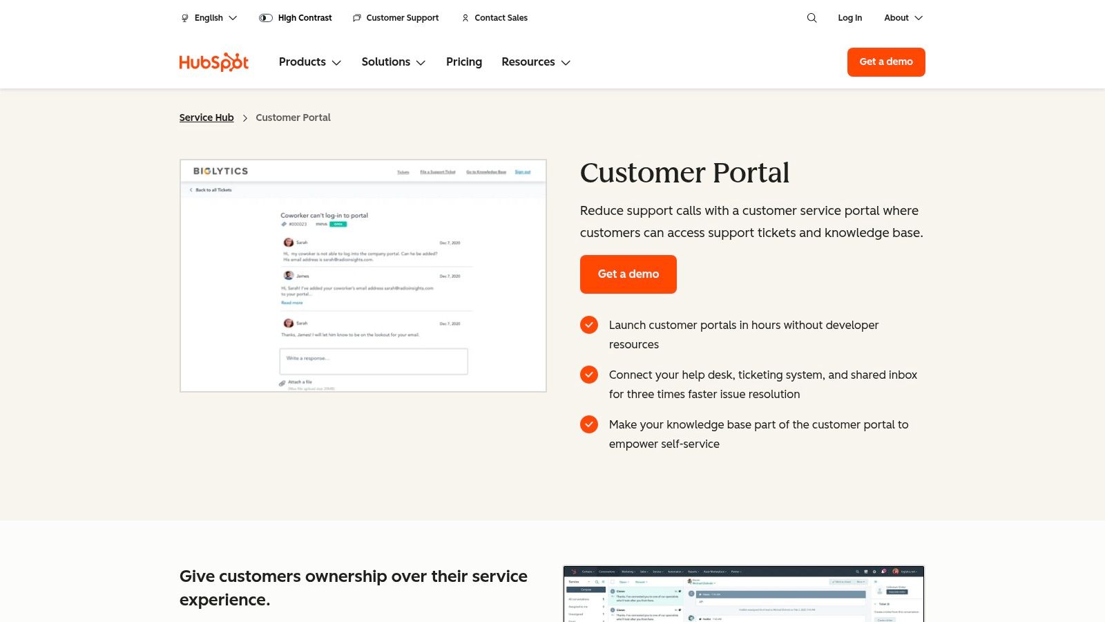 HubSpot Service Hub — Customer Portal
