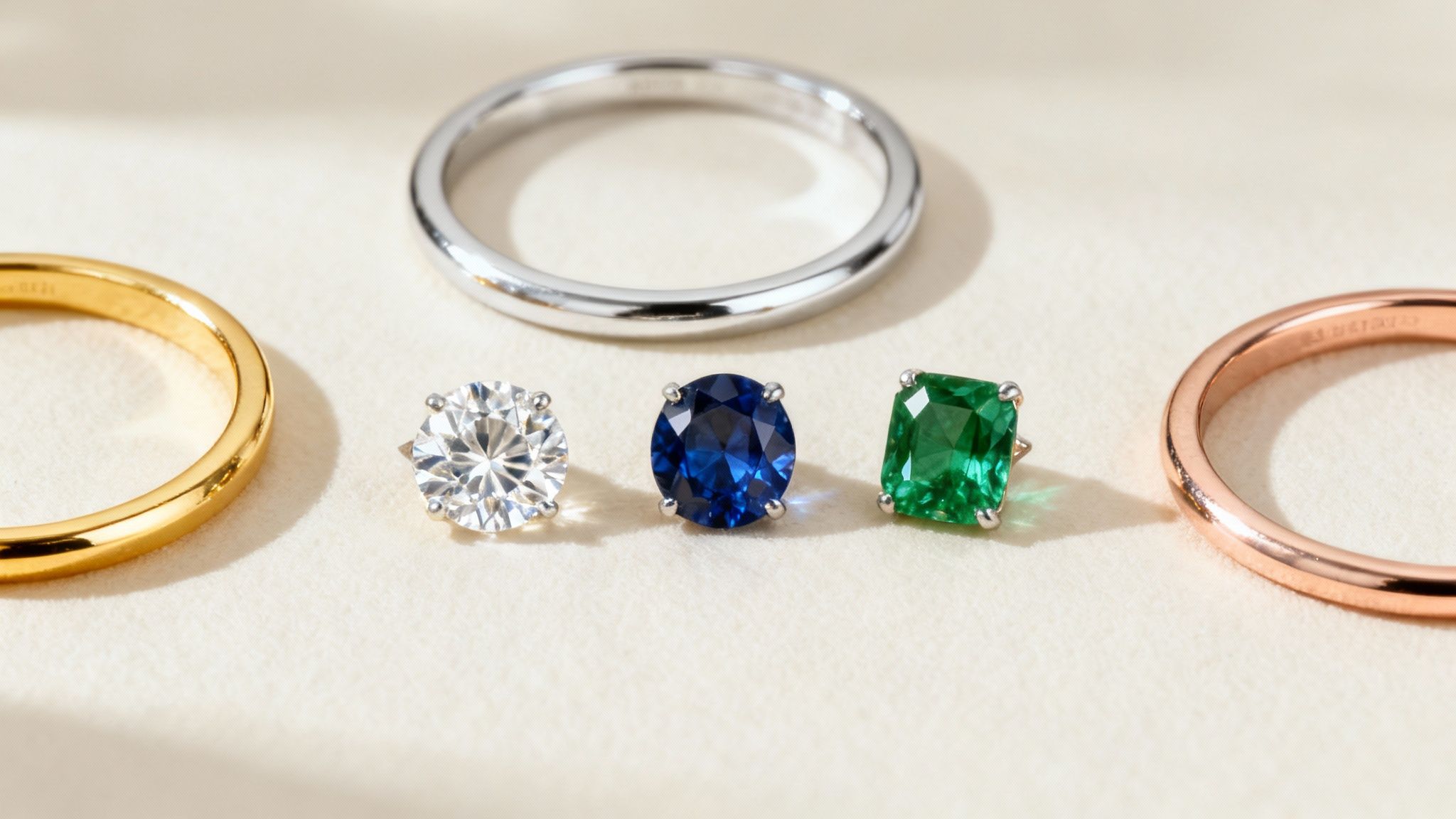 A variety of gemstones and metals for designing an engagement ring