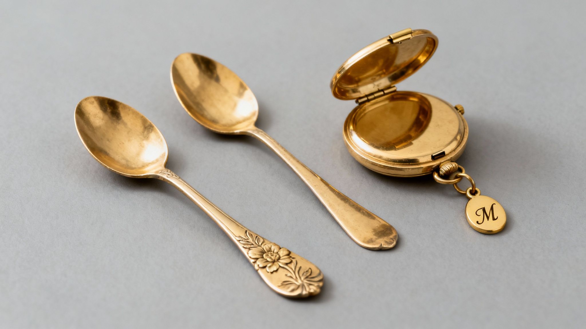 Gold plated watch case and bracelet shining on a dark surface