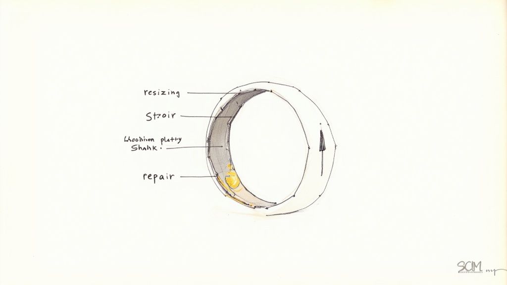 A close-up shot of a jeweller using a fine tool to adjust the setting on a gold ring.