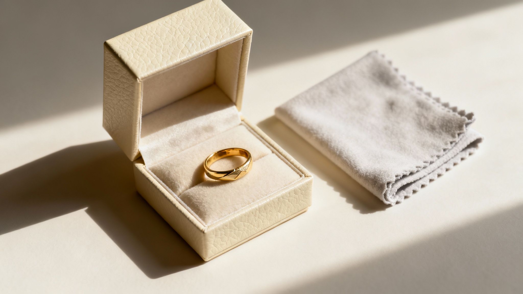 A person's hand wearing a shiny, repaired ring, held carefully in their palm.