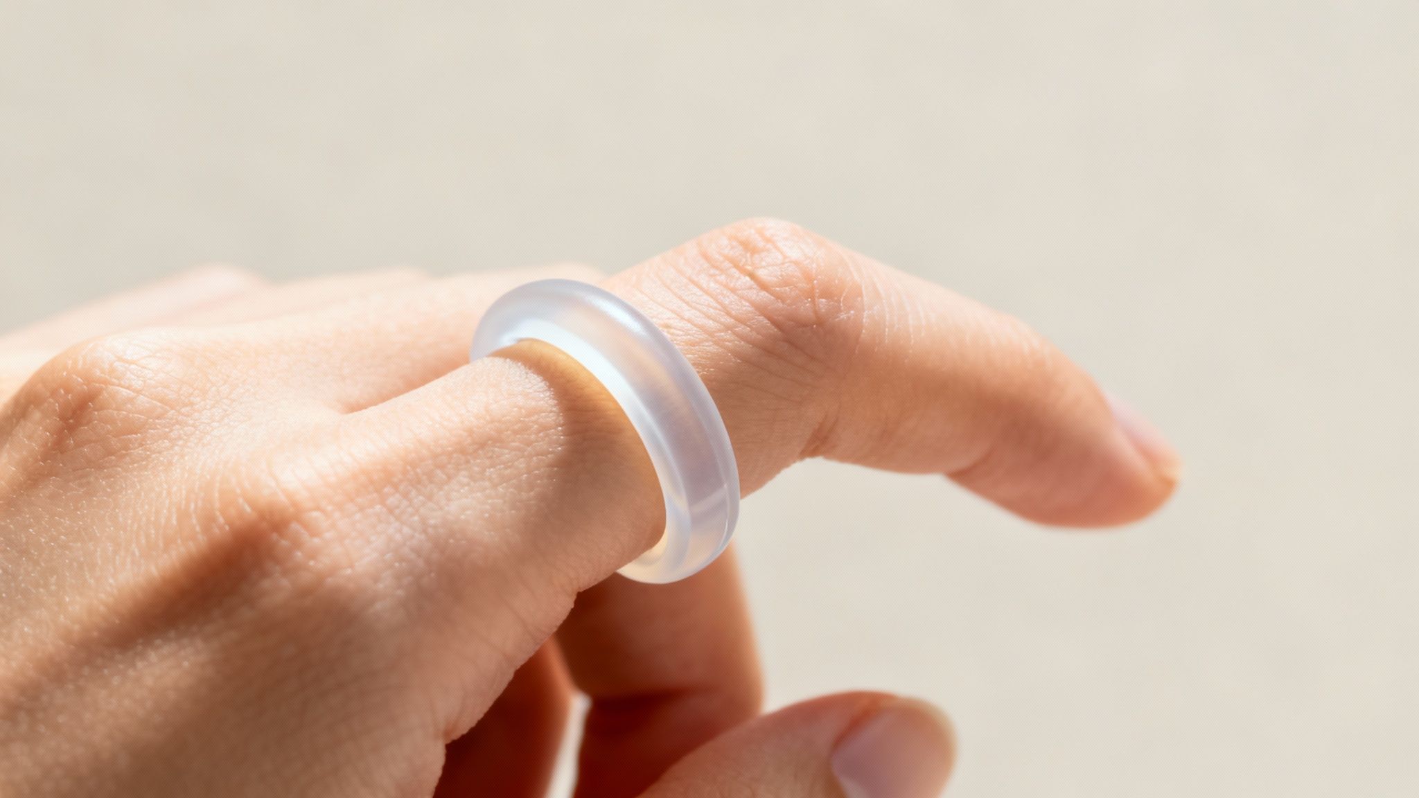 A collection of different non-permanent ring adjusters, including a clear silicone spiral and small plastic guards.