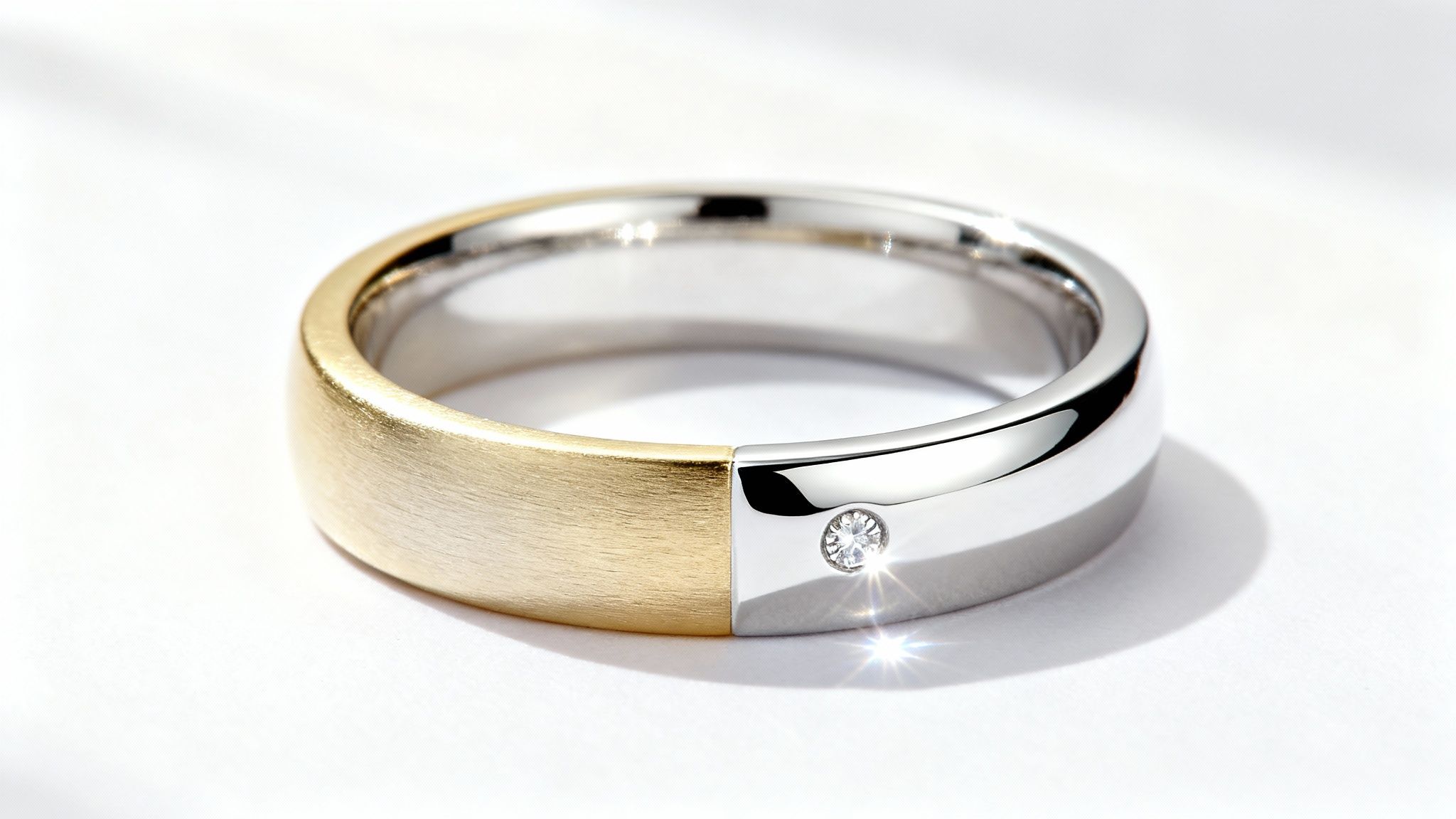 A jeweller inspecting a white gold ring before rhodium plating.