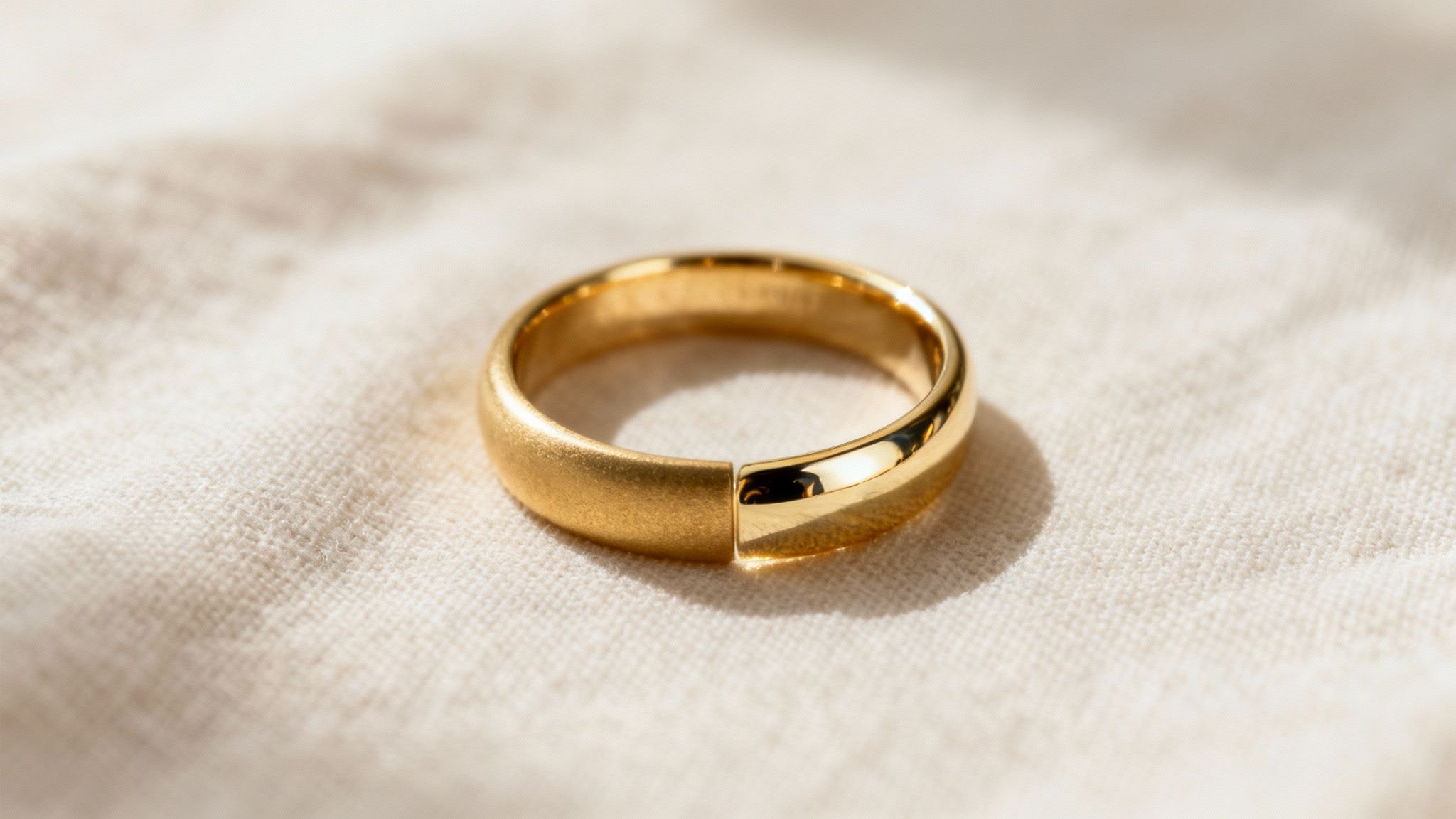 A collection of polished gold rings sparkling on a clean surface