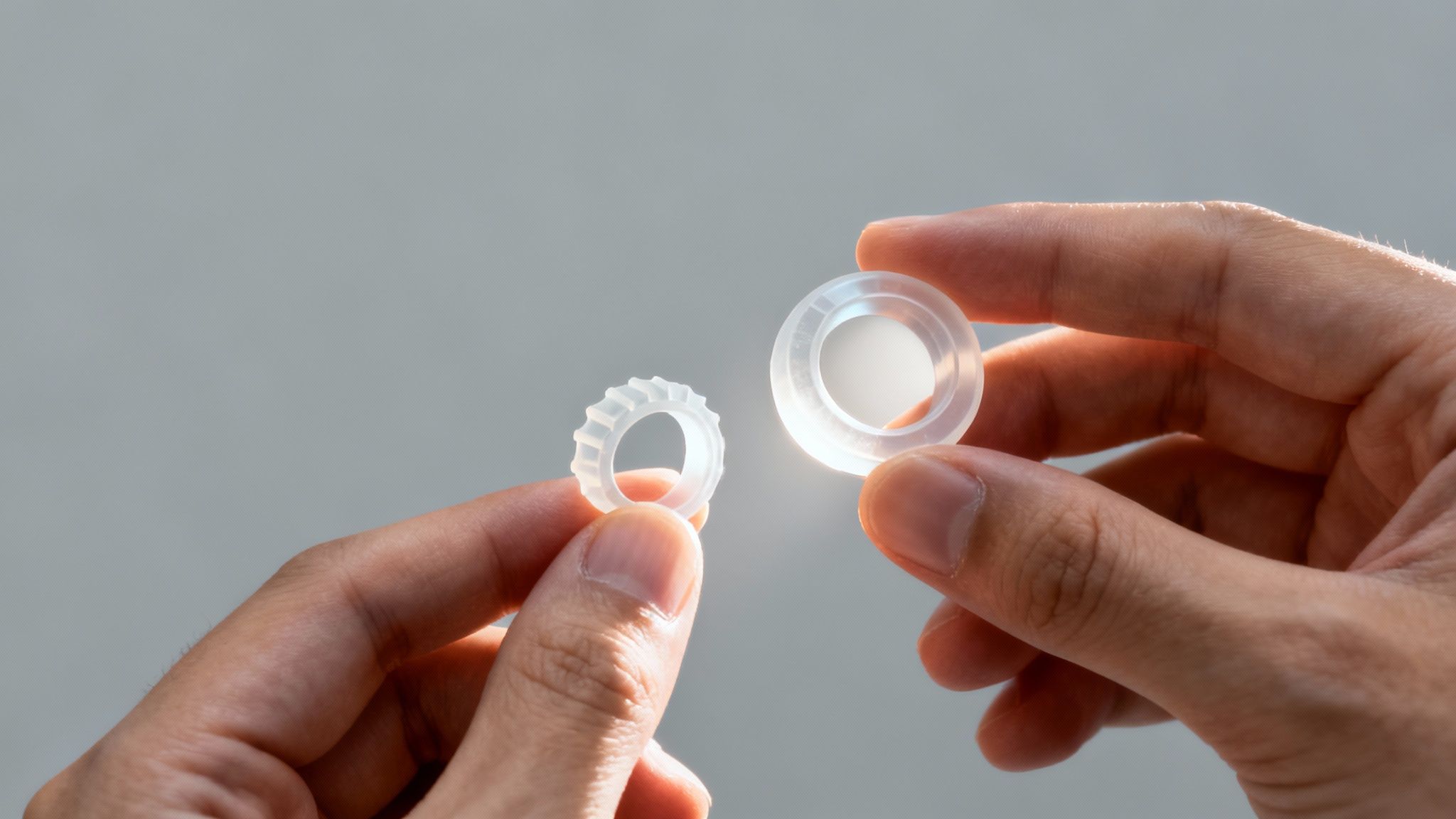 A jeweller inspecting a 3D-printed wax model of a ring before the casting process.