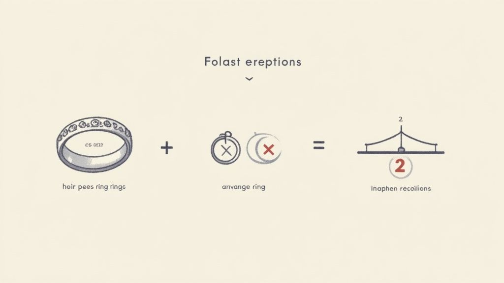 A diagram illustrating 'Folast ereptions' with a diamond ring, plus sign, two abstract ring symbols, an equals sign, and a numbered tent-like icon.