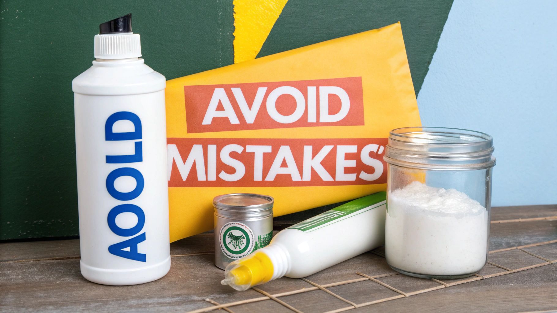 A warning symbol overlaid on a picture of harsh cleaning chemicals next to gold jewellery.