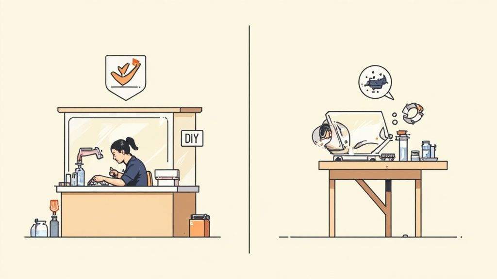 Illustration contrasting professional replating with worn, damaged jewelry, highlighting quality versus wear.