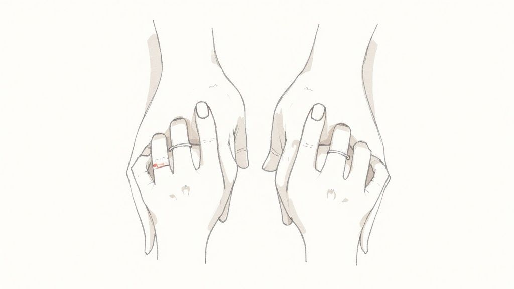 A close-up of an engagement ring being placed on a finger