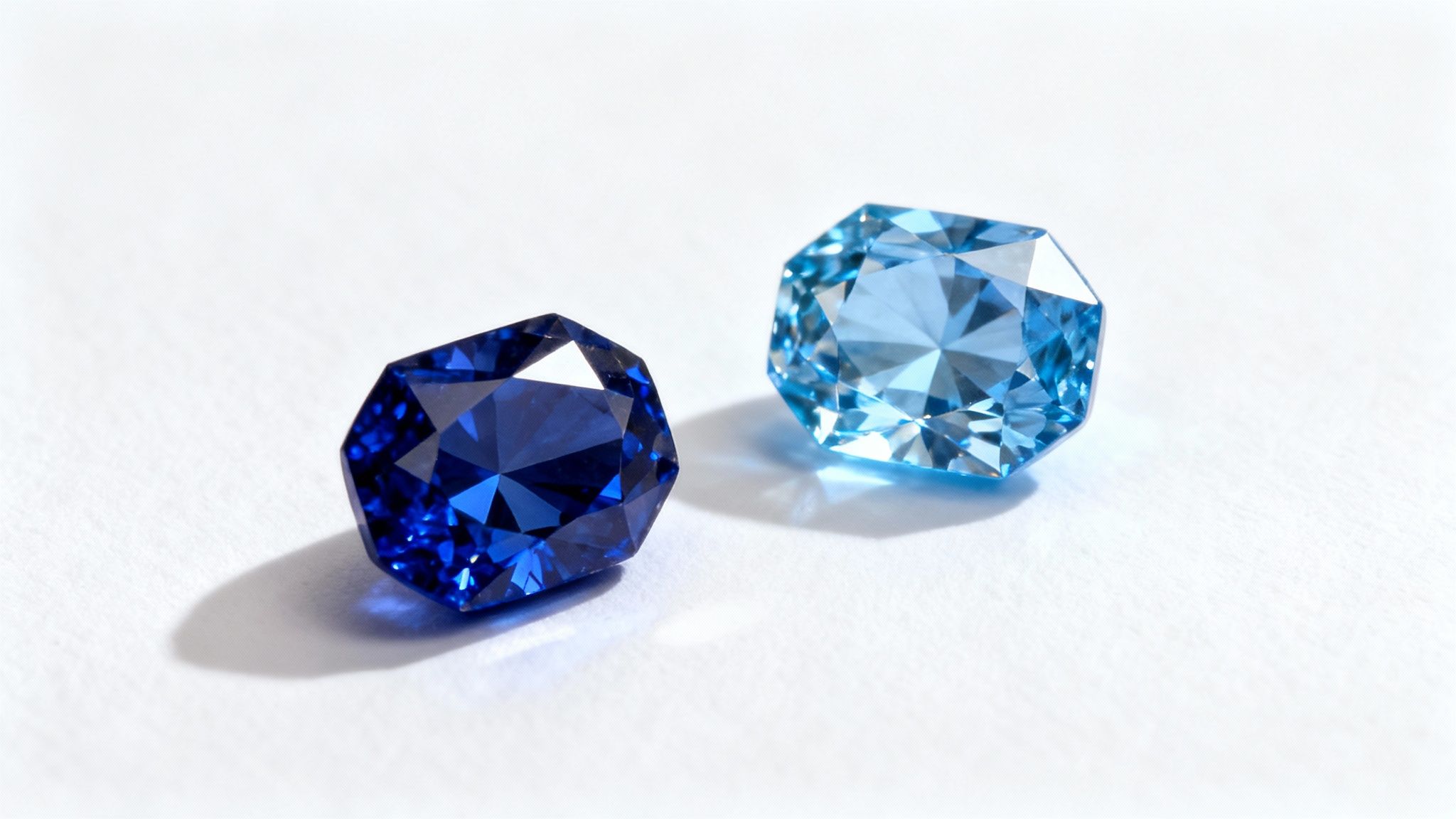 Close-up of a blue sapphire gemstone showing its colour and clarity