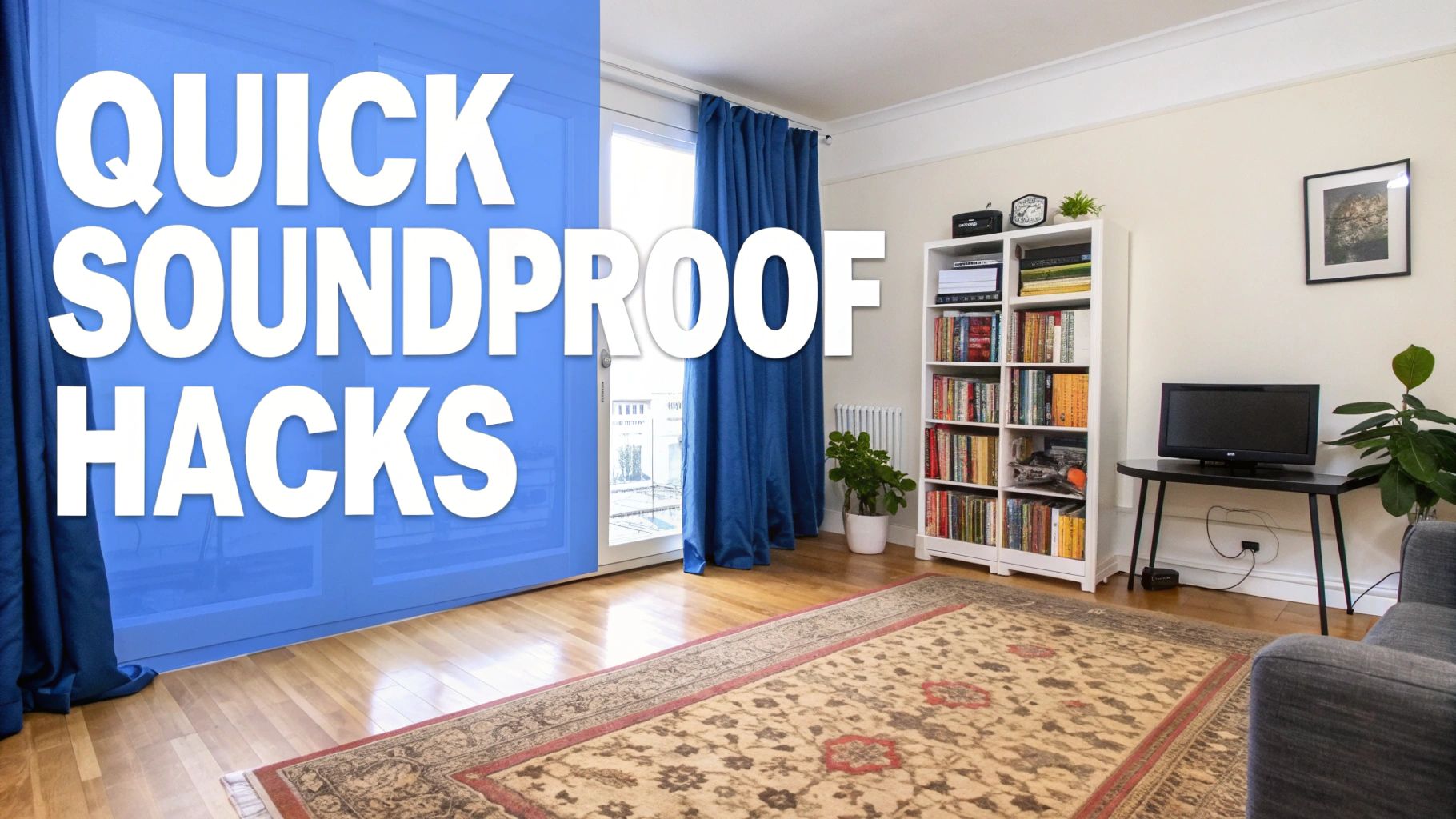 Woman hanging heavy curtains to soundproof her room over the weekend.