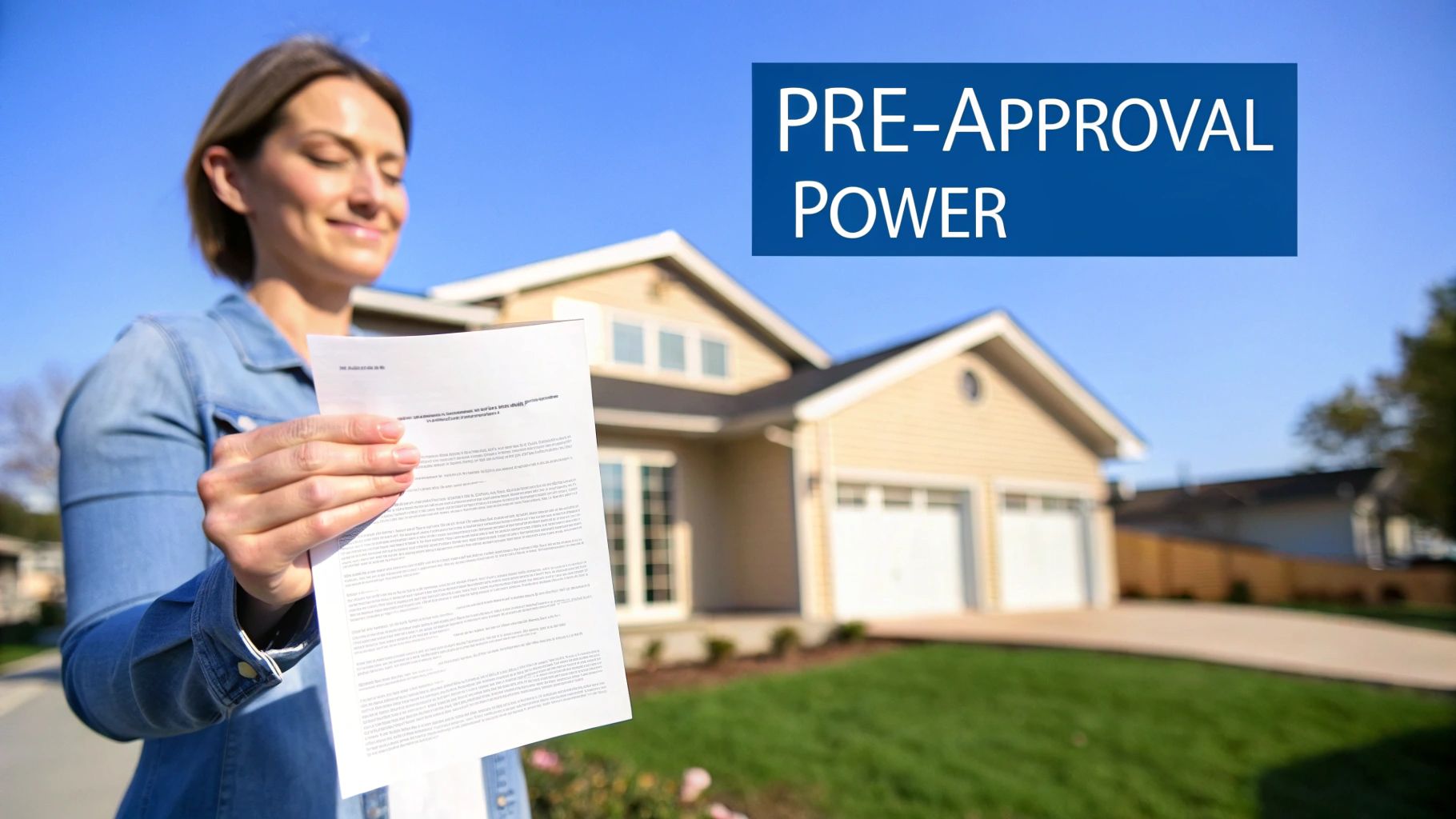 A smiling couple looking at a home blueprint with a contractor.
