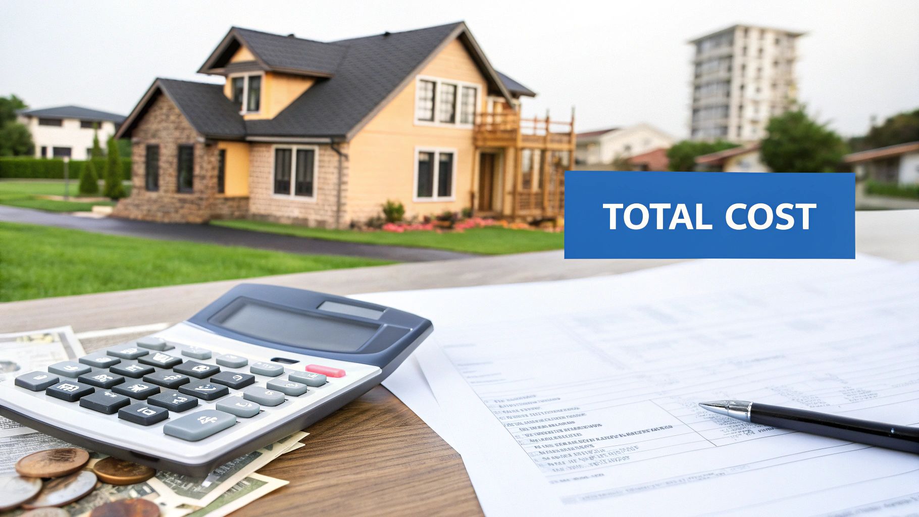 A modern, bright kitchen with white cabinets and a large island, representing a personalized new construction home.