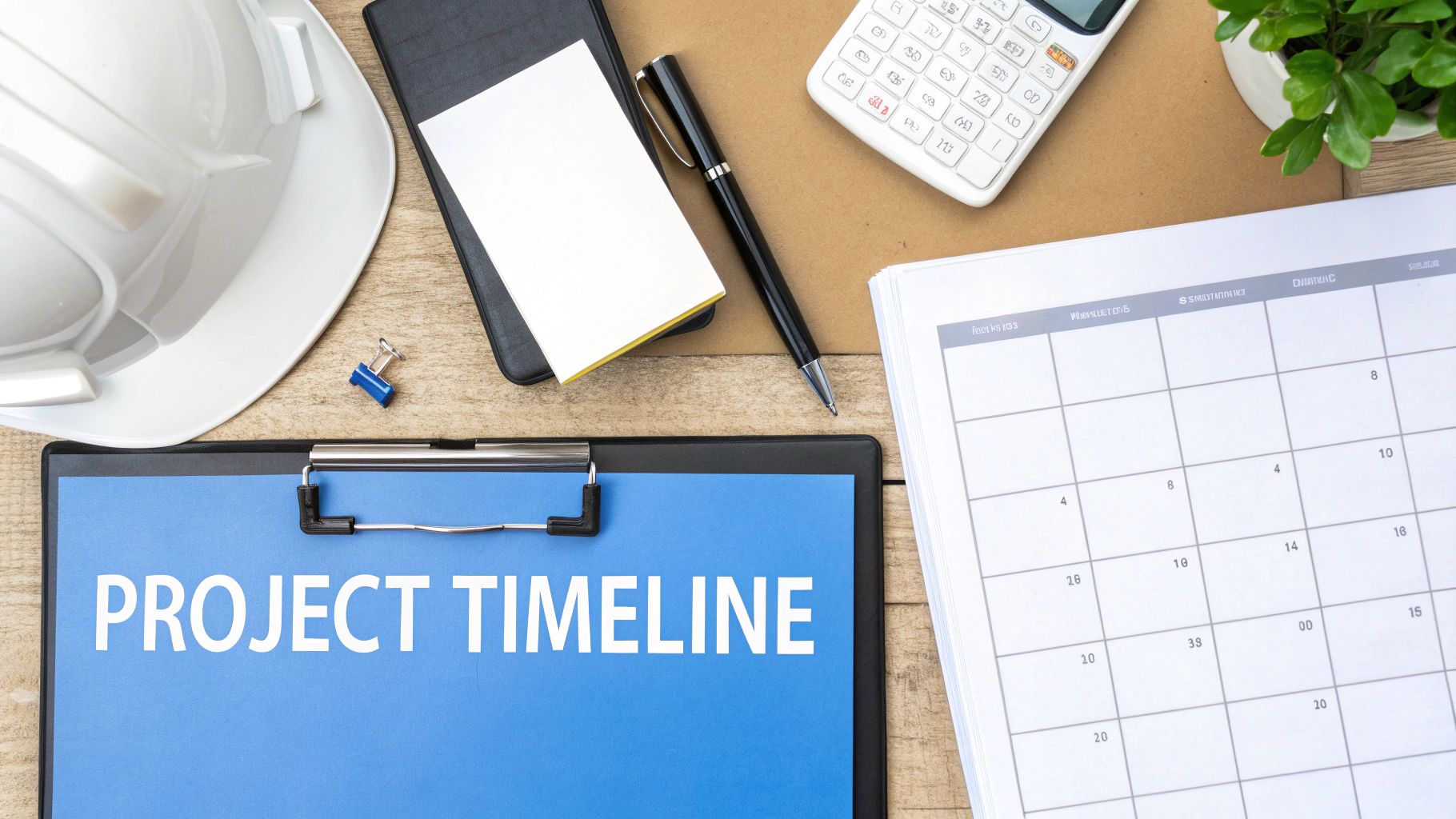 A modern bathroom with a calendar overlay, visualizing the remodeling timeline.