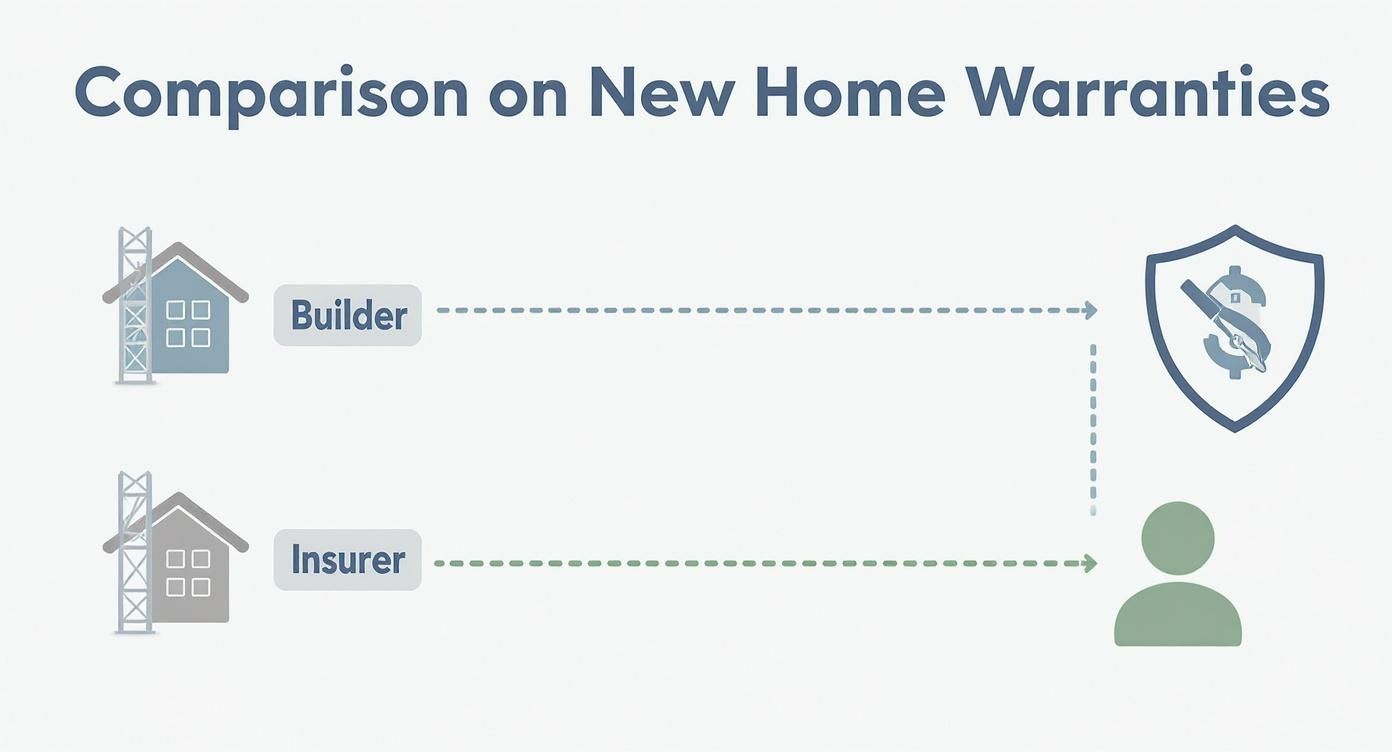 Diagram comparing builder and insurer warranty paths for new home construction protection
