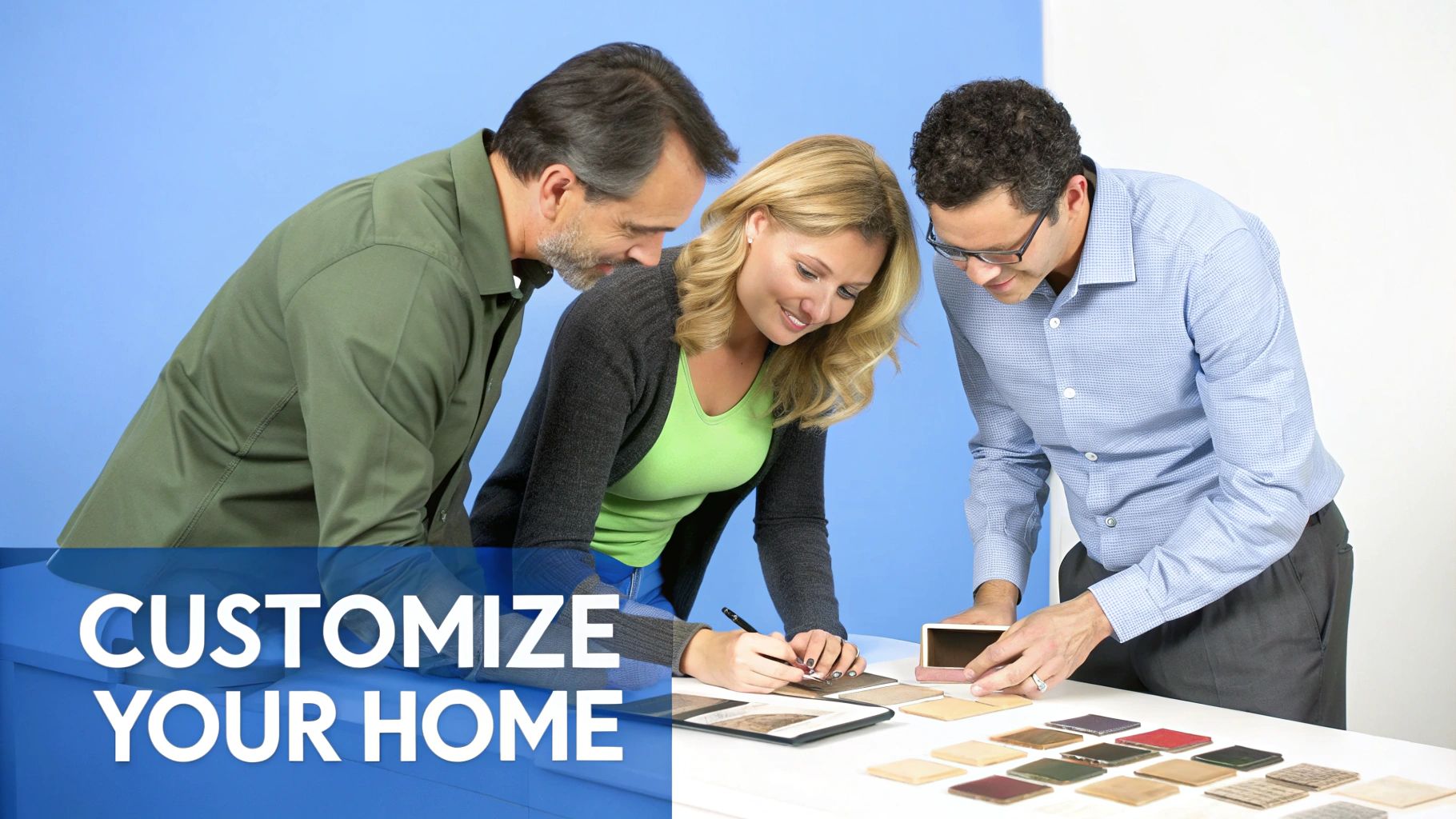 A modern, beautifully designed kitchen with white cabinets, sleek countertops, and high-end appliances, representing a customized new home.