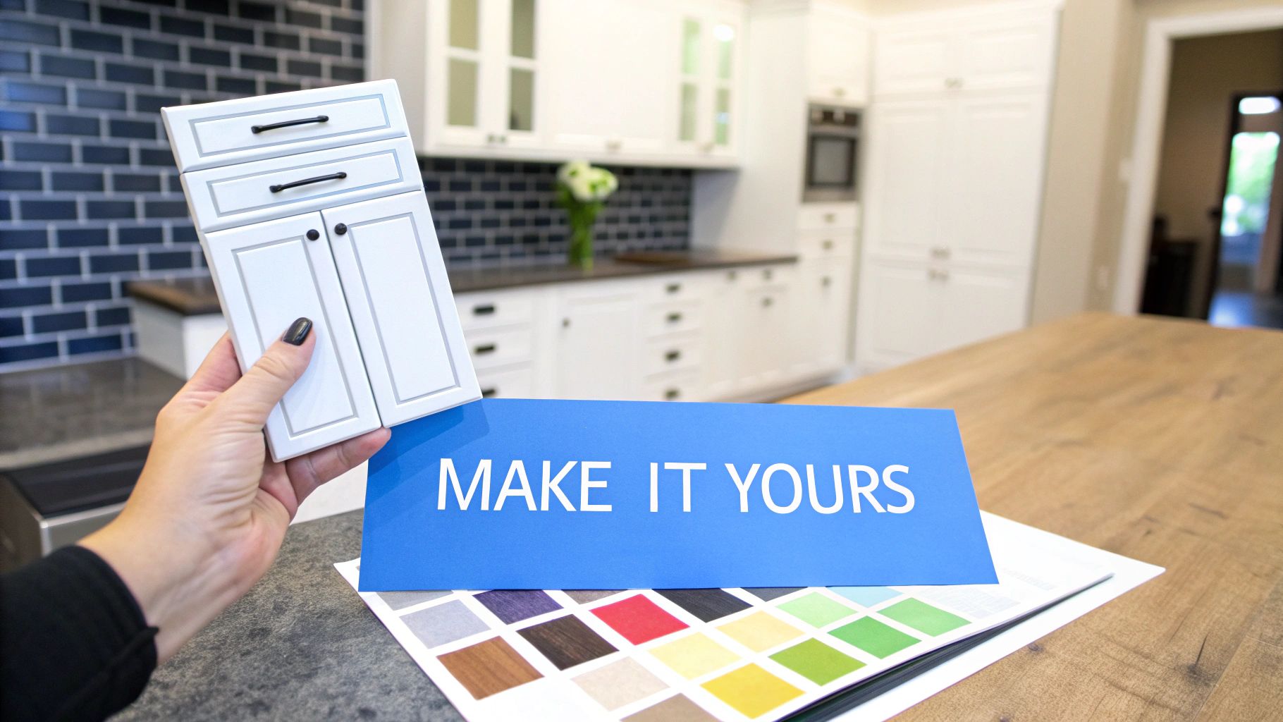 A newly customized kitchen with modern cabinets and countertops.