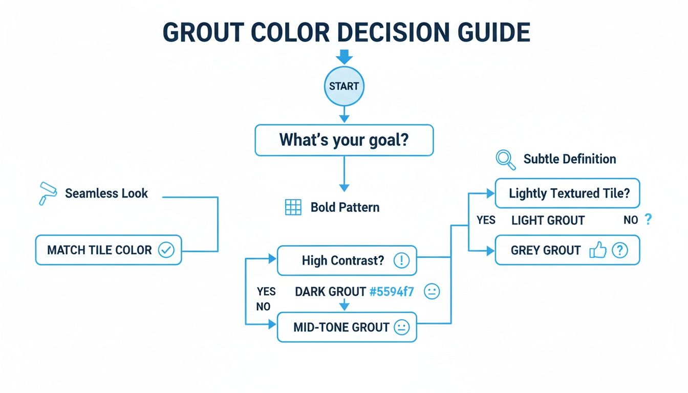 Flowchart providing a step-by-step guide for choosing the ideal grout color based on desired aesthetics.