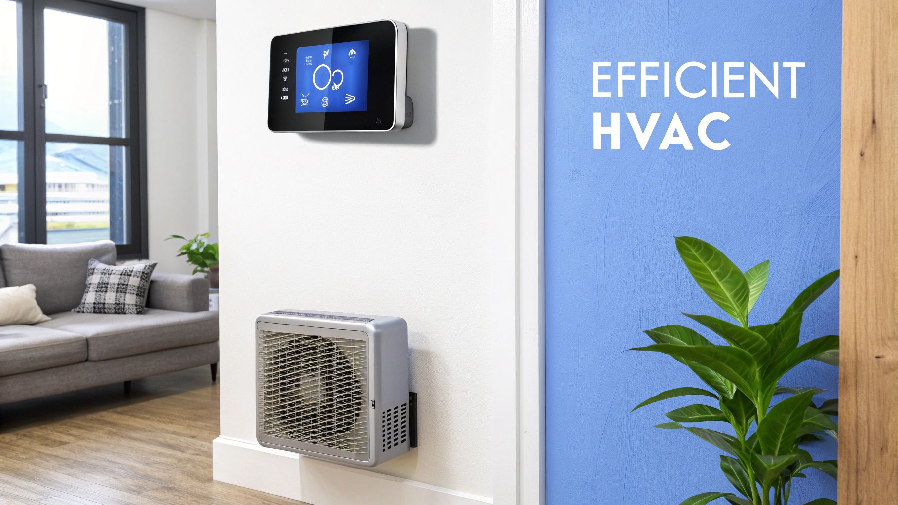 An energy-efficient HVAC unit installed on the side of a modern home