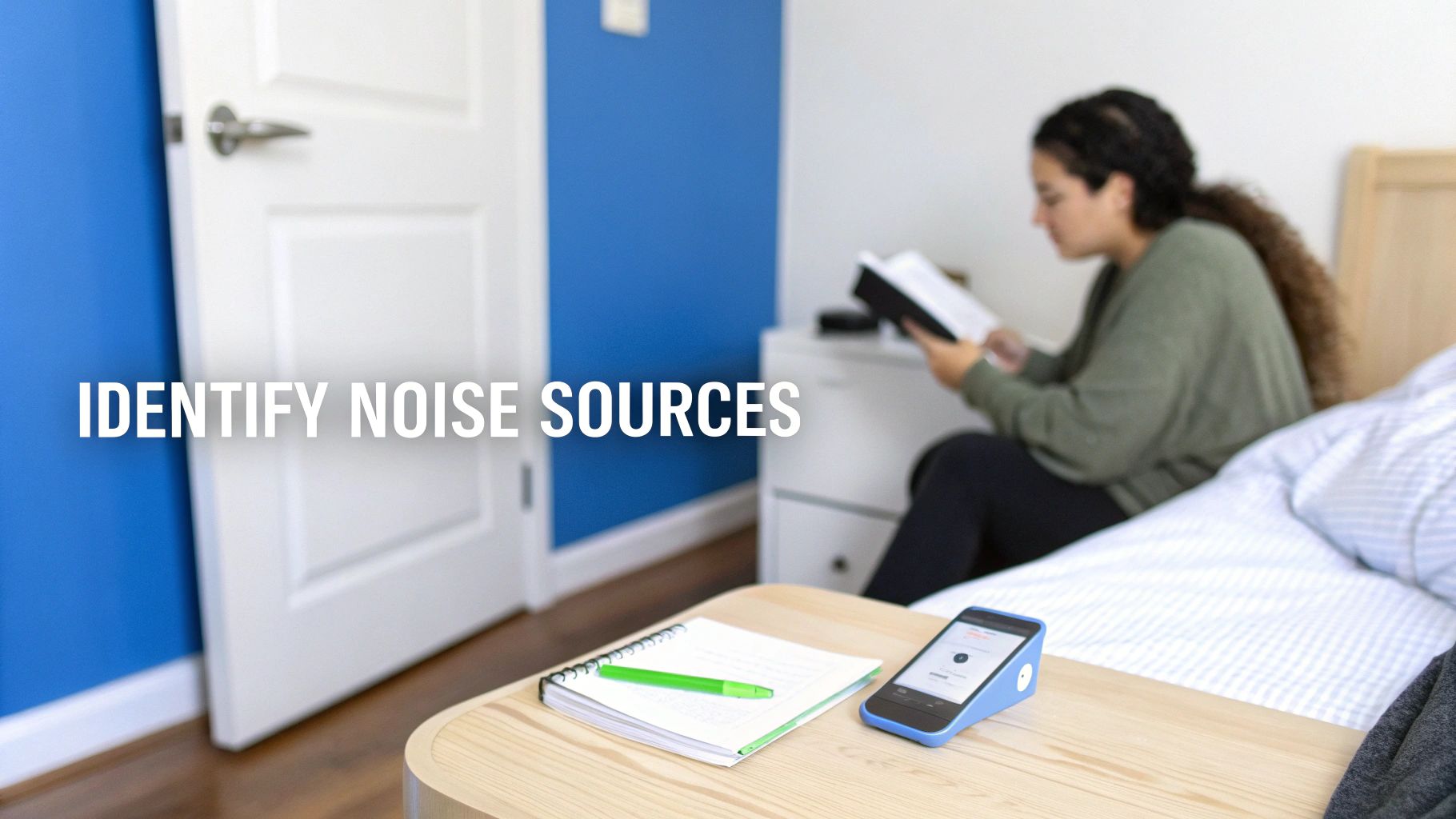 A quiet, cozy living room with sound-absorbing elements like a large rug, plush sofa, and heavy curtains.