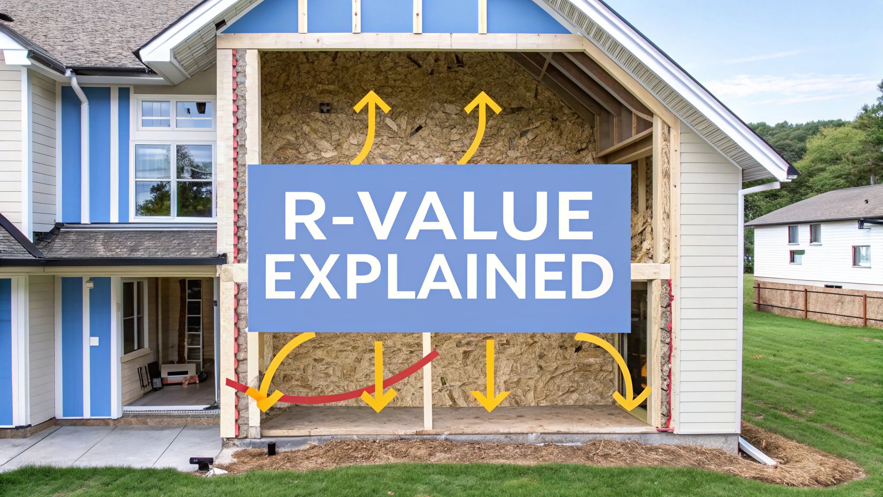 A home's exterior walls opened up showing insulation.