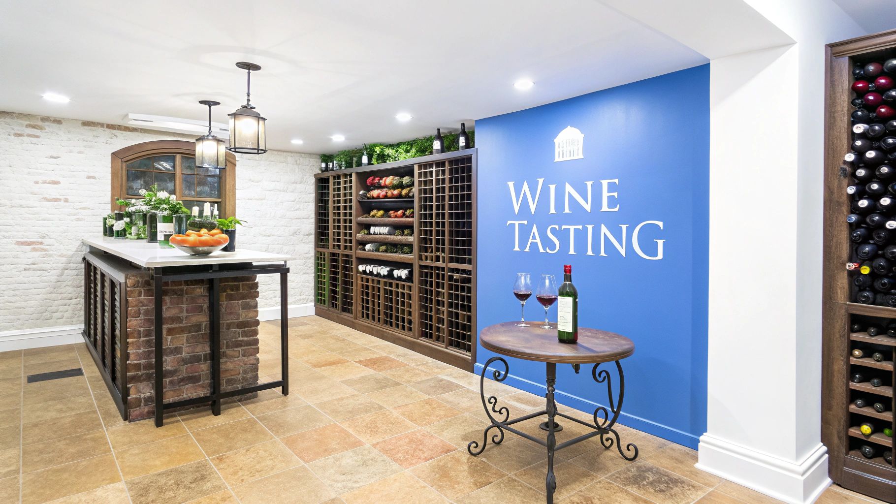 A picture of a basement wine cellar.