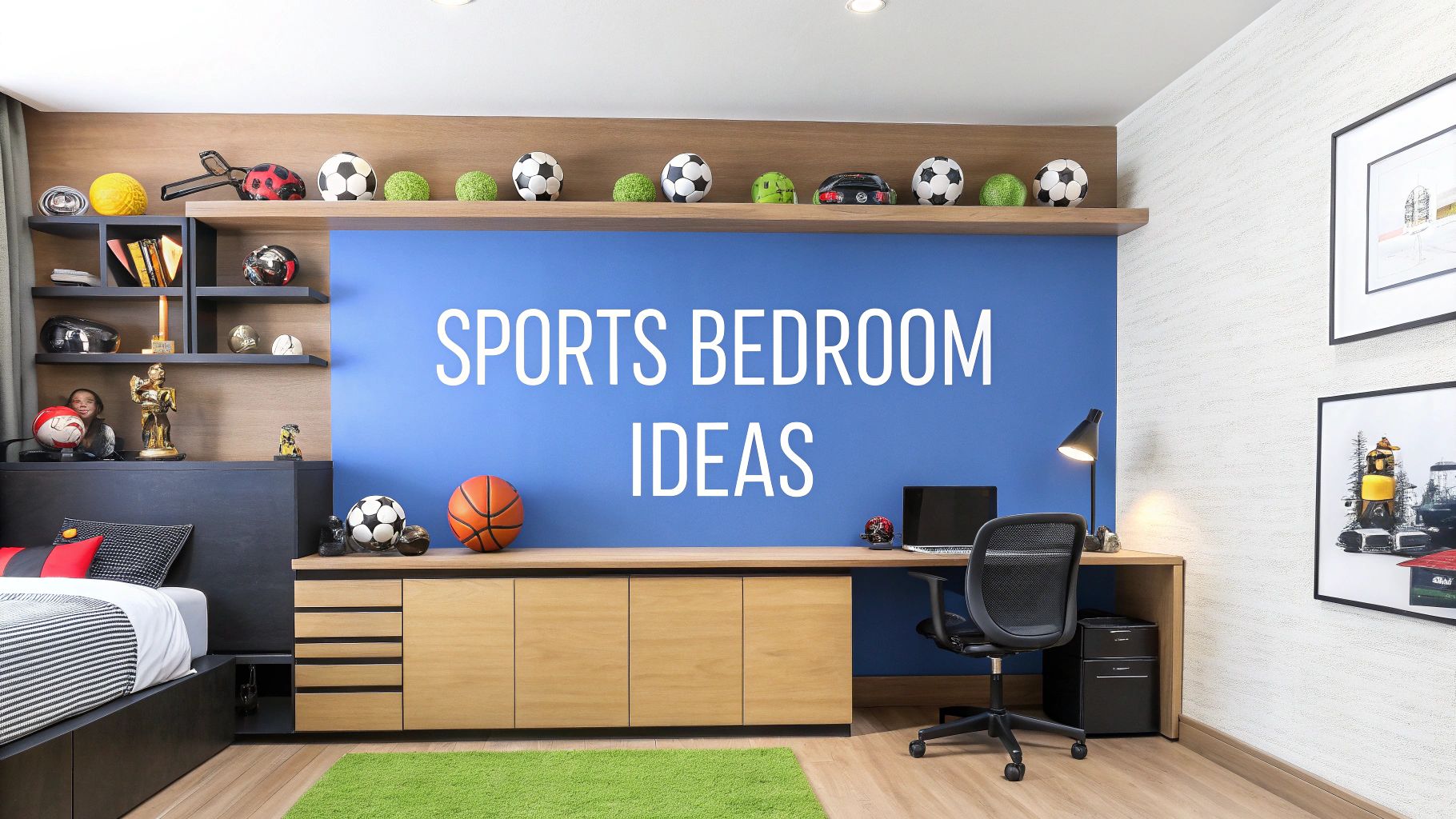 A Picture of a room decorated in a sports theme.