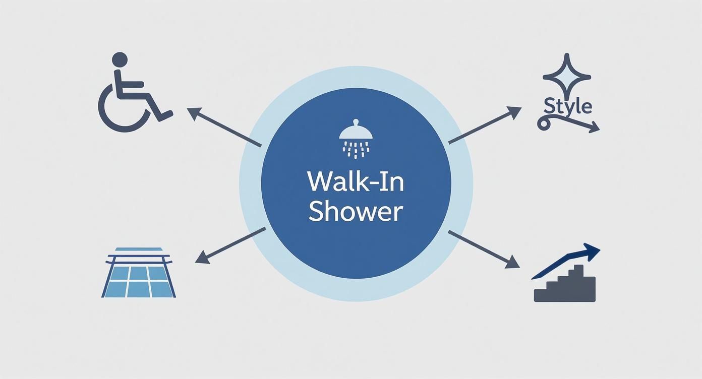 Infographic about what is a walk in shower