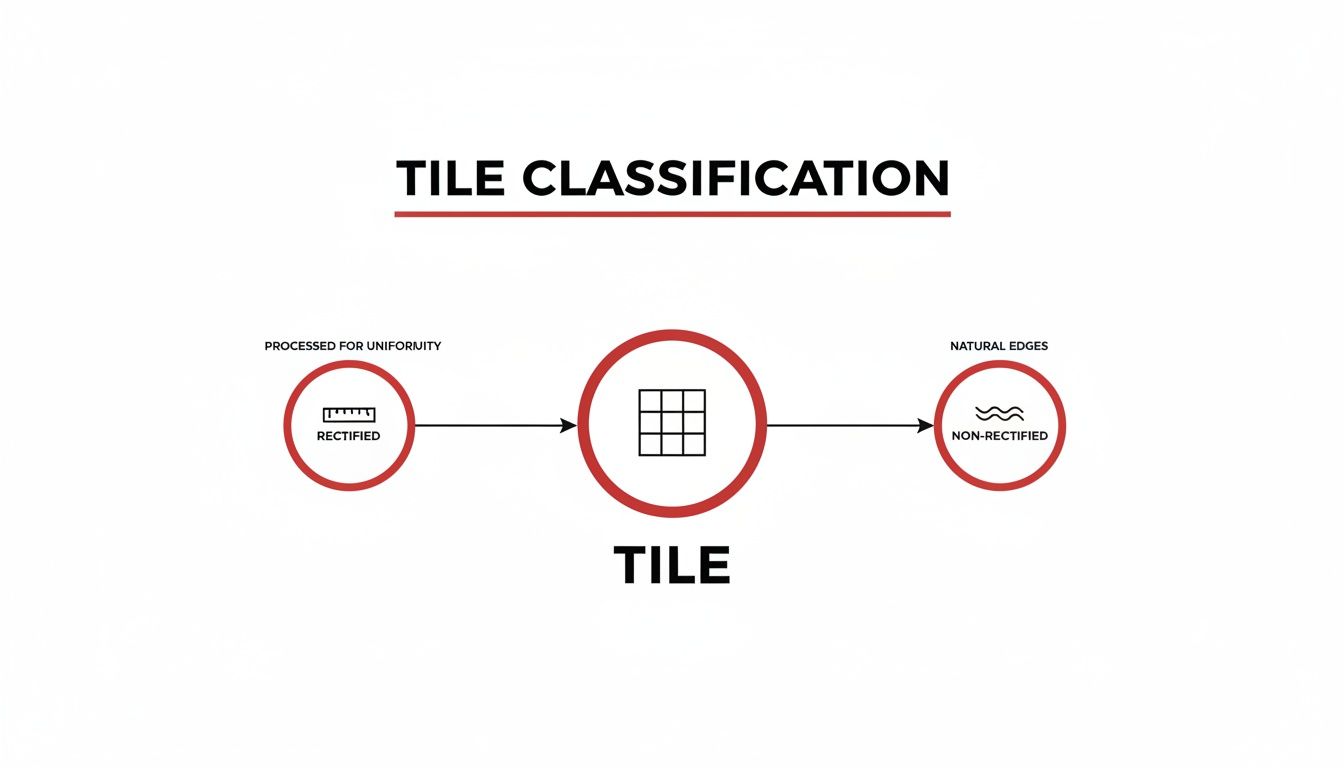 Diagram explaining tile classification into rectified (uniform) and non-rectified (natural edges) types.