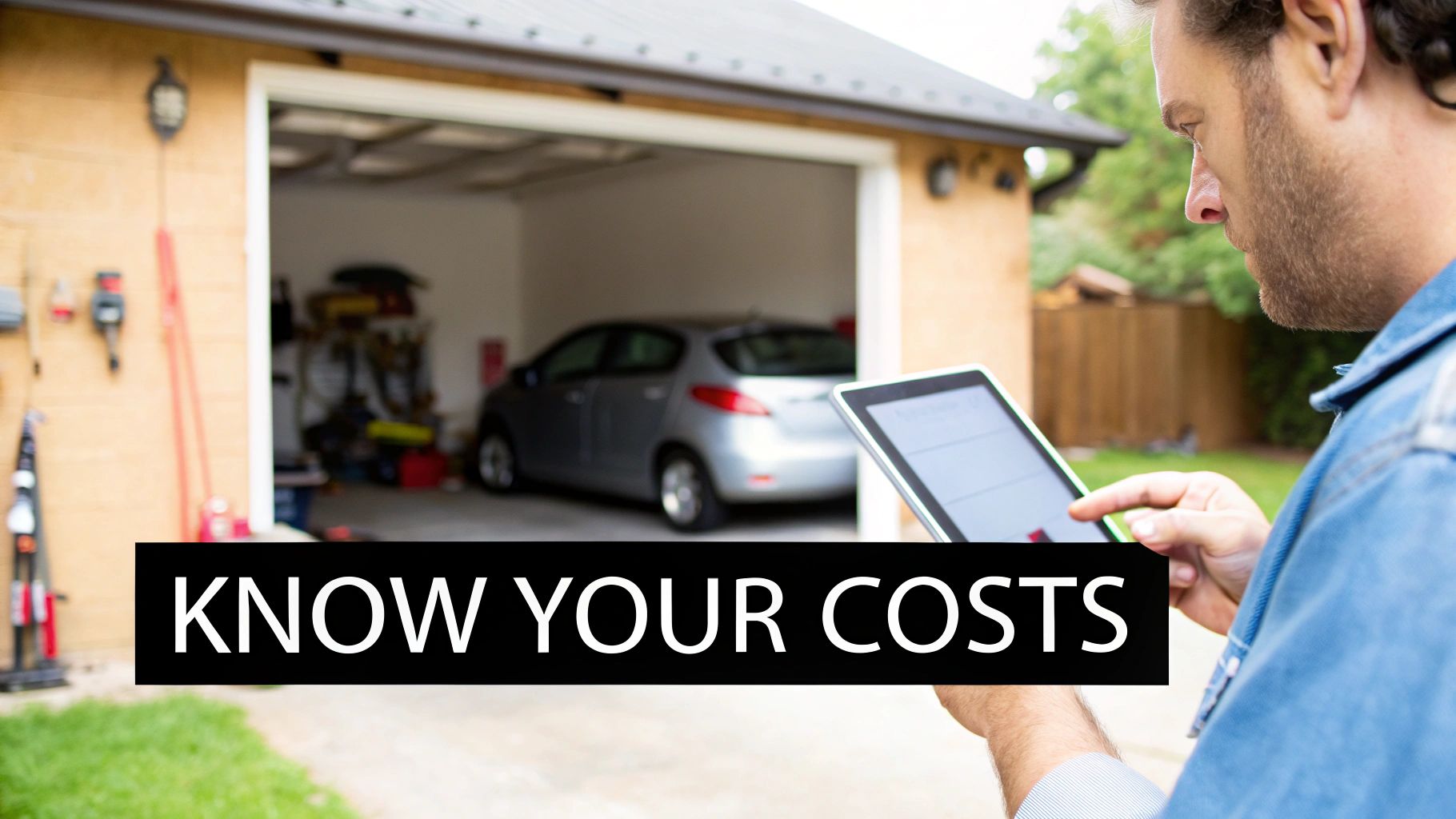 A close-up of a garage door torsion spring mounted above the door, showing its coiled mechanism.