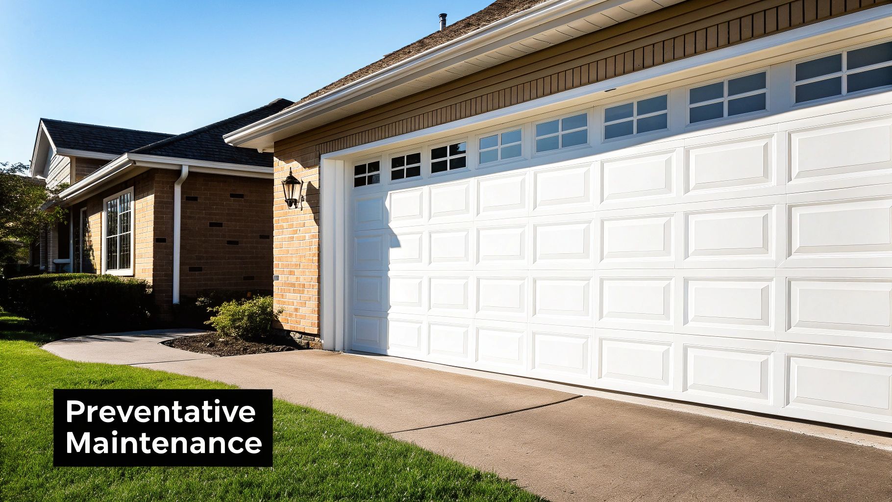 A clean, modern garage door on a residential home, showcasing improved curb appeal.