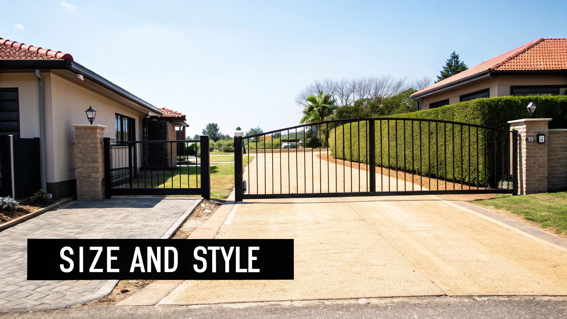 A stylish horizontal slat driveway gate on a modern home, showing the importance of size and style.