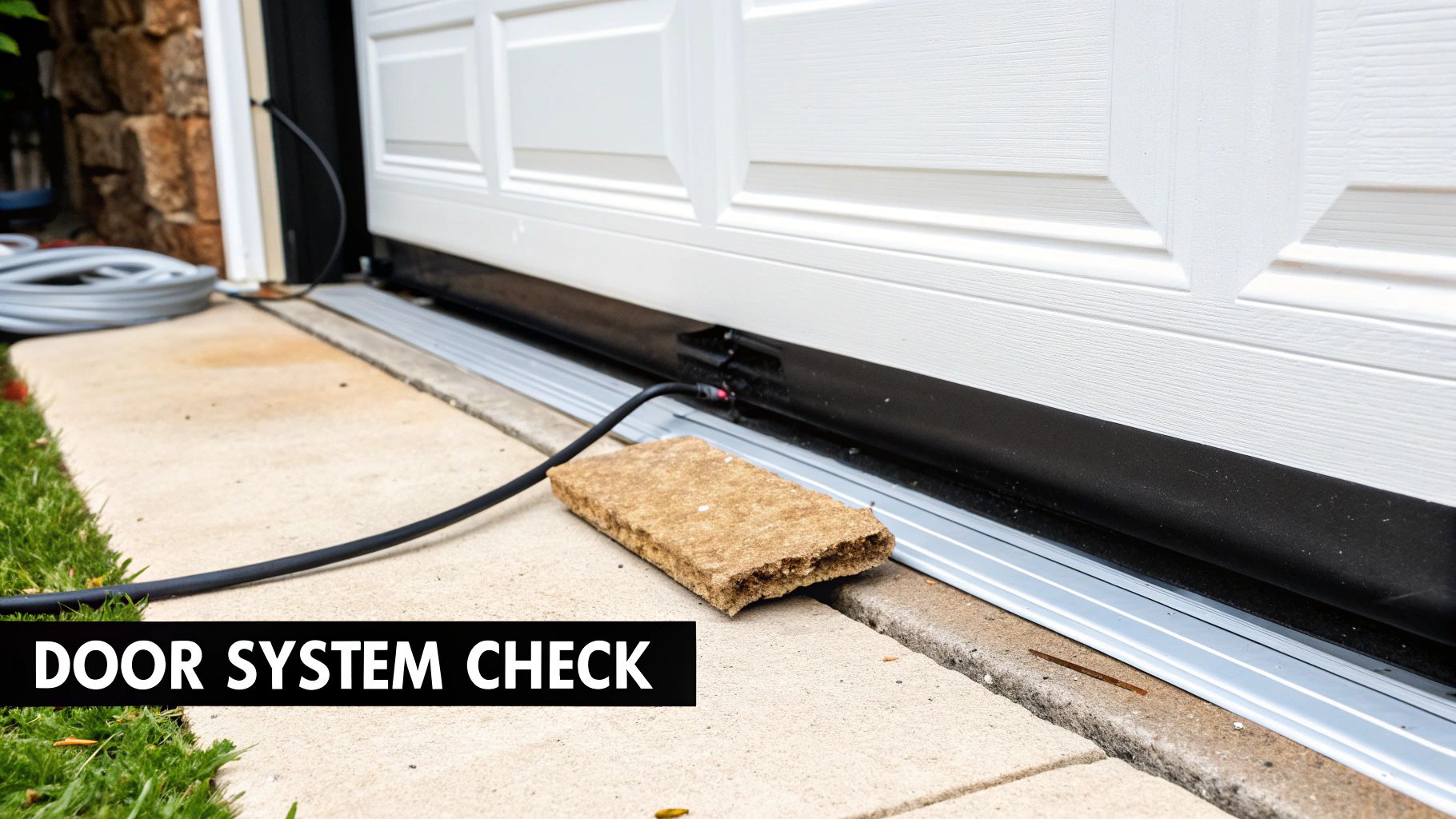 A technician inspecting the panels of a garage door in Phoenix.