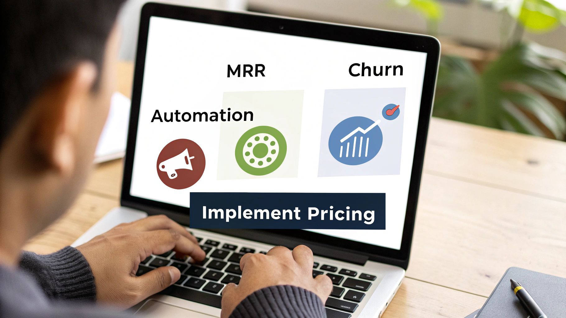 A person managing a subscription dashboard on a laptop