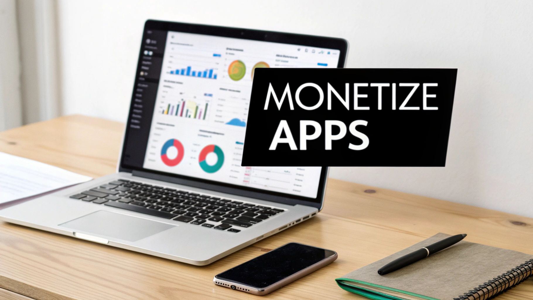A smartphone displaying charts and graphs related to app revenue growth, held by a developer.