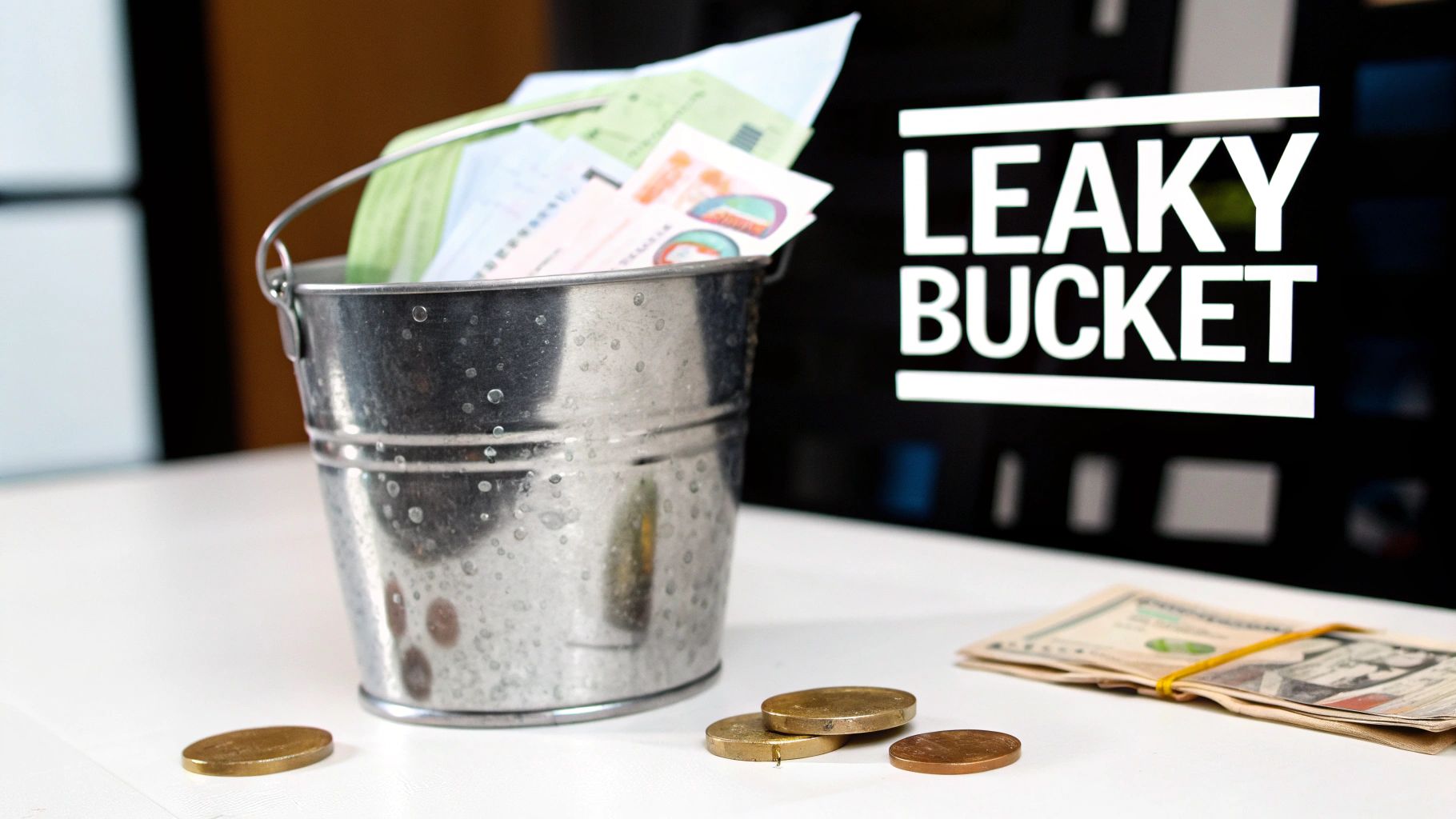 A person looking at a growth chart with a magnifying glass, symbolizing the analysis of churn rate.