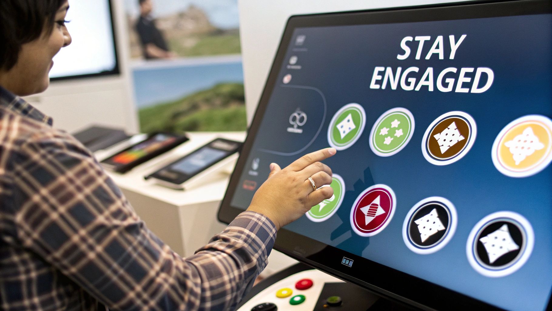 A user engaging with a mobile app's gamified features long-term.