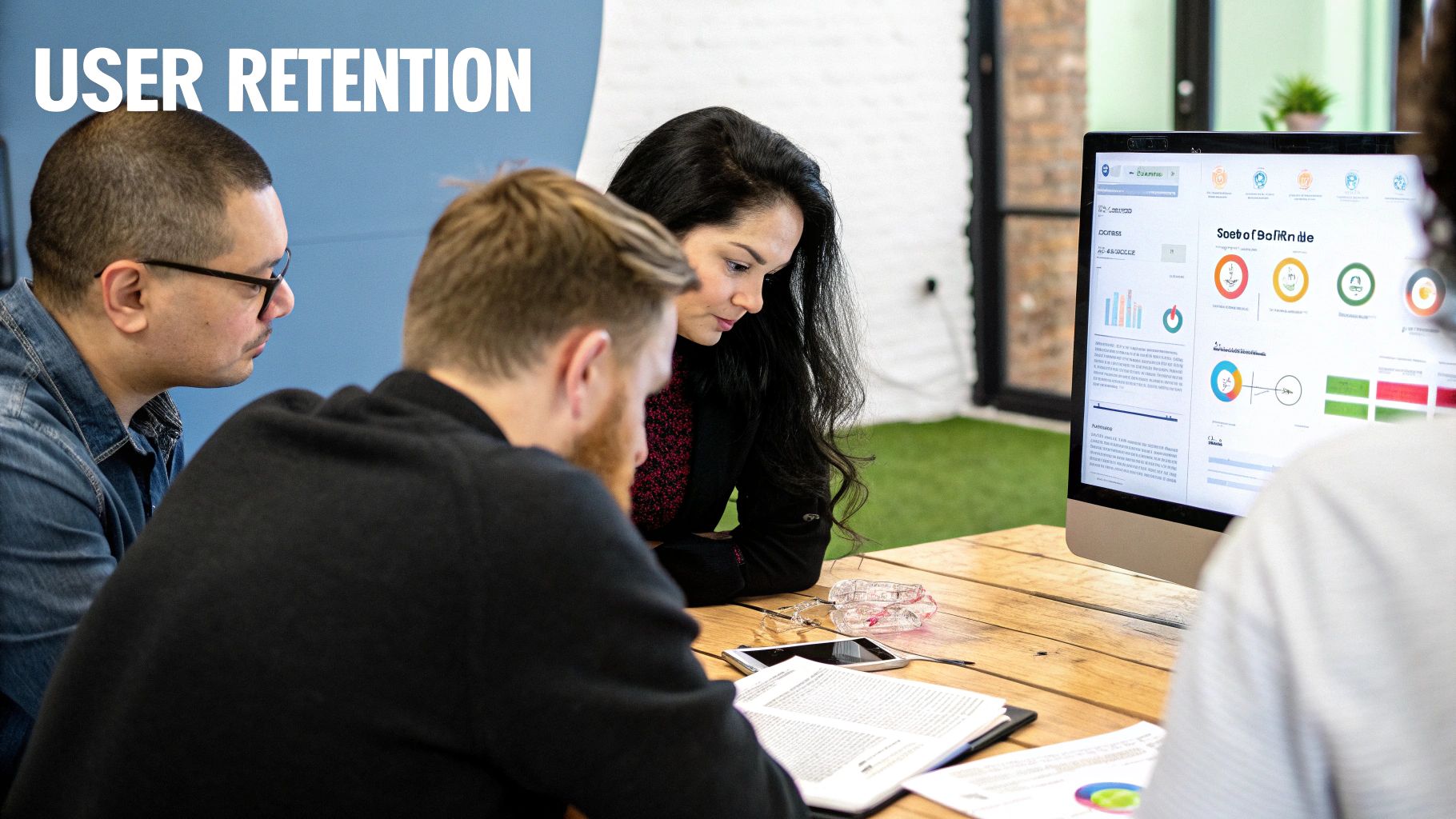 A line graph showing upward growth with mobile app icons in the background, symbolizing post-launch growth.