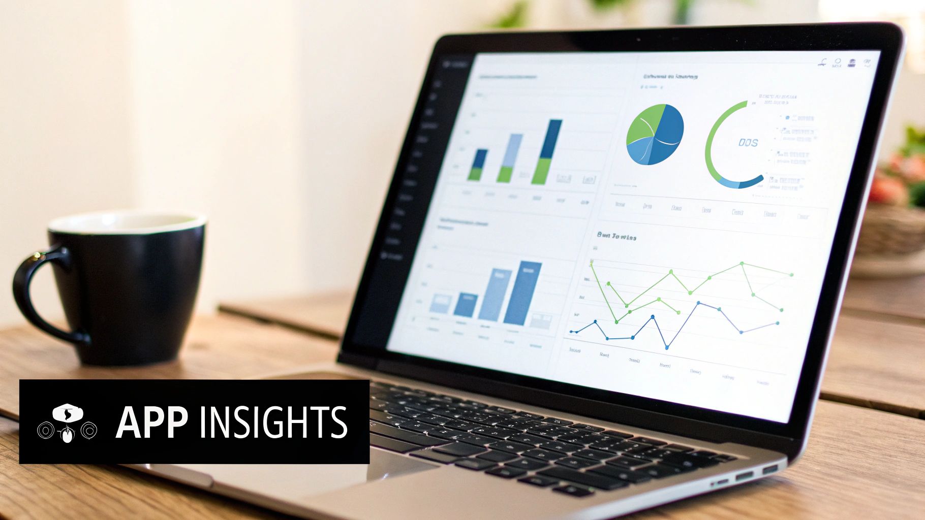 A dashboard showing various app analytics and graphs.
