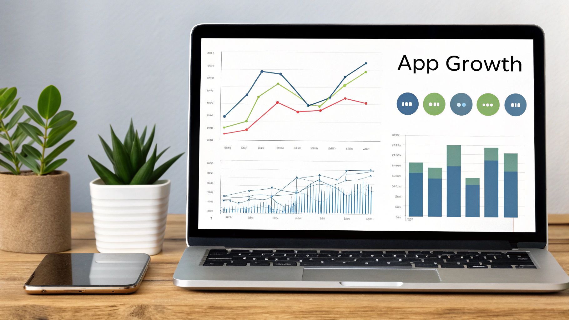 A phone screen displaying an app's analytics dashboard
