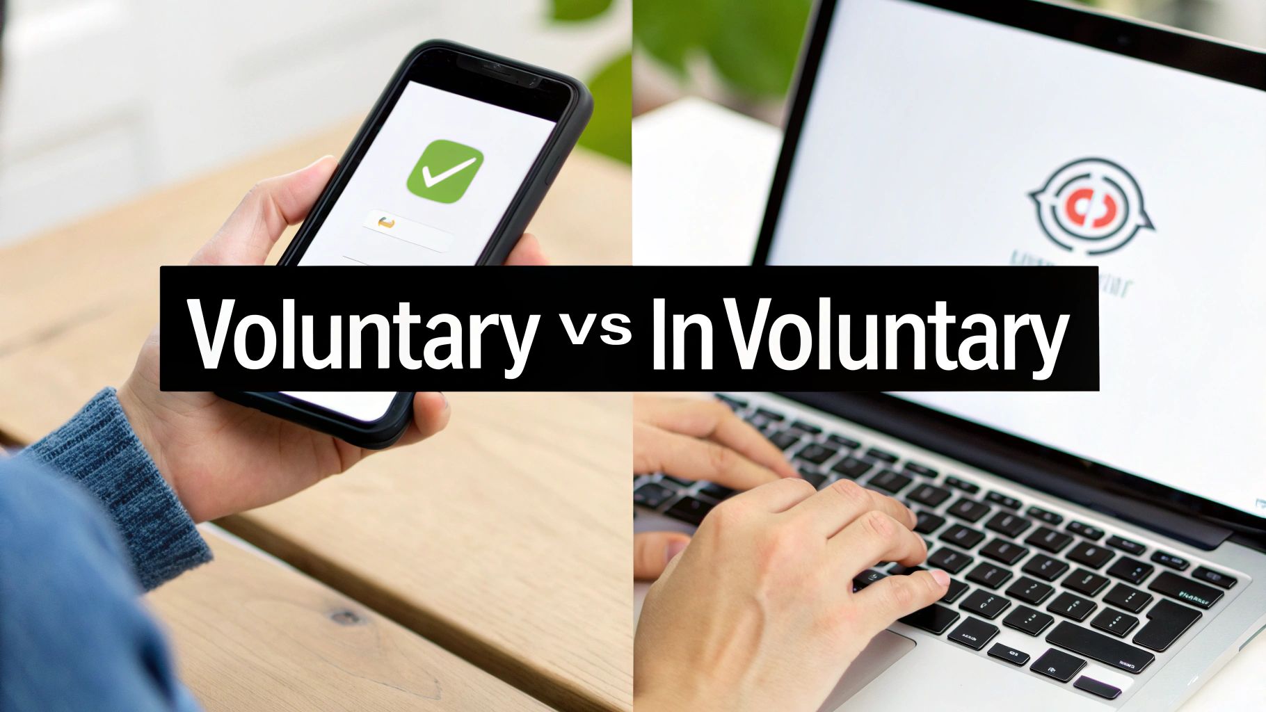 Two diverging arrows, one labeled 'Voluntary' and the other 'Involuntary', symbolizing the different types of subscriber churn.