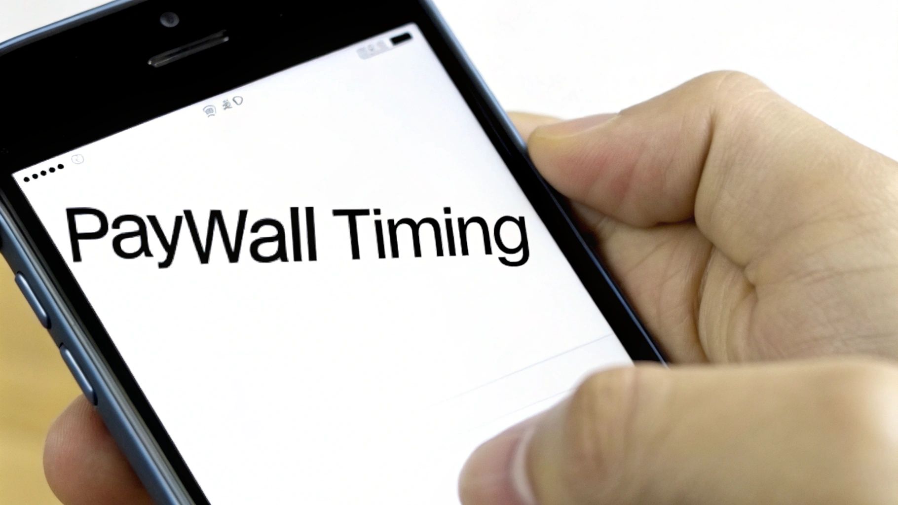 A smartphone displaying a stylish, well-designed paywall interface asking the user to subscribe to a premium plan.