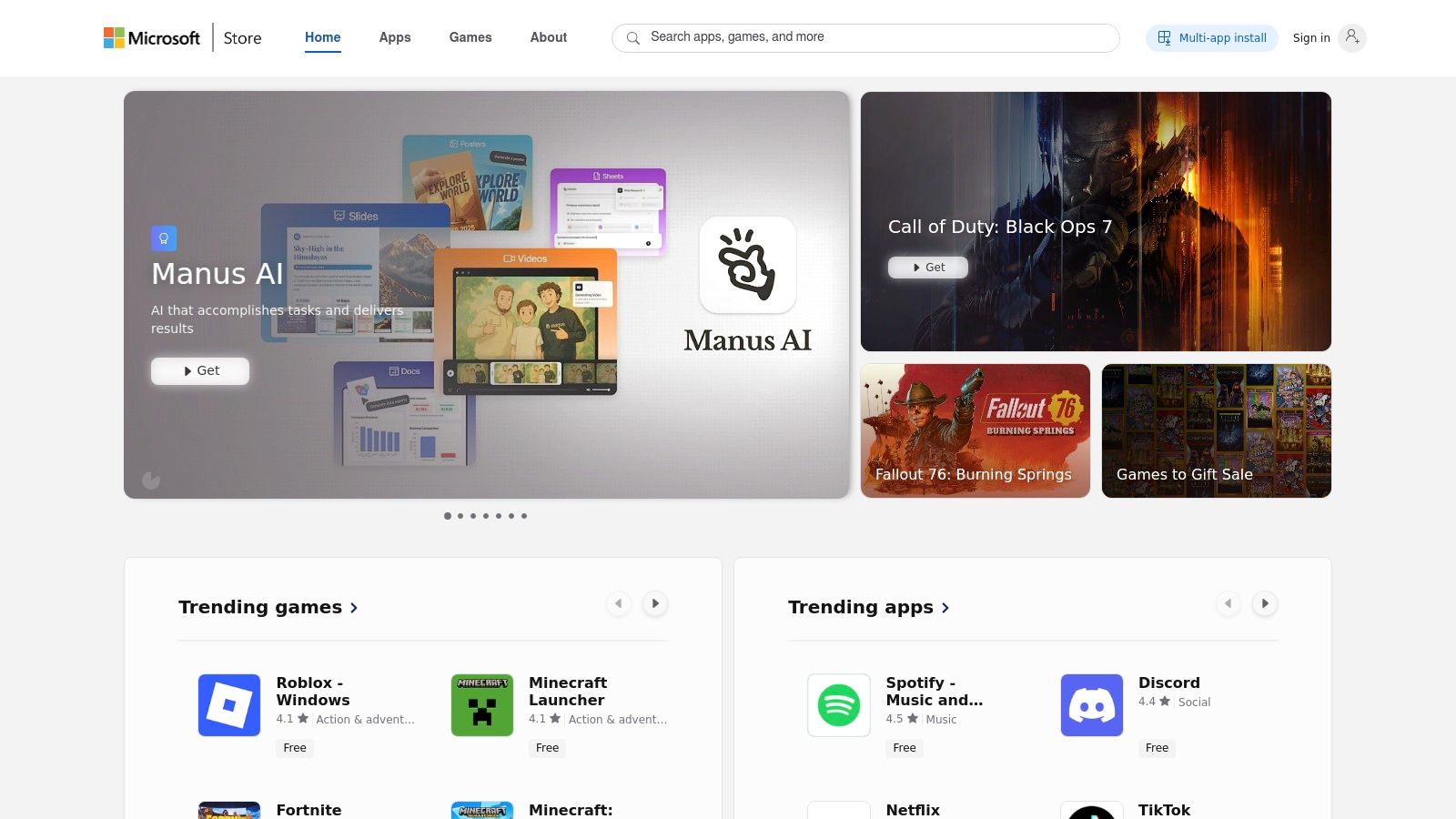 A user browsing various applications on the Microsoft Store for Windows, some of which feature free trial options.