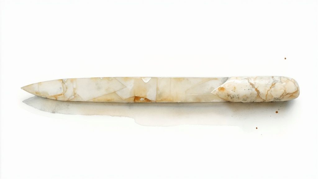 A hand holding a piece of gypsum selenite, showing its pearly sheen and cleavage planes.