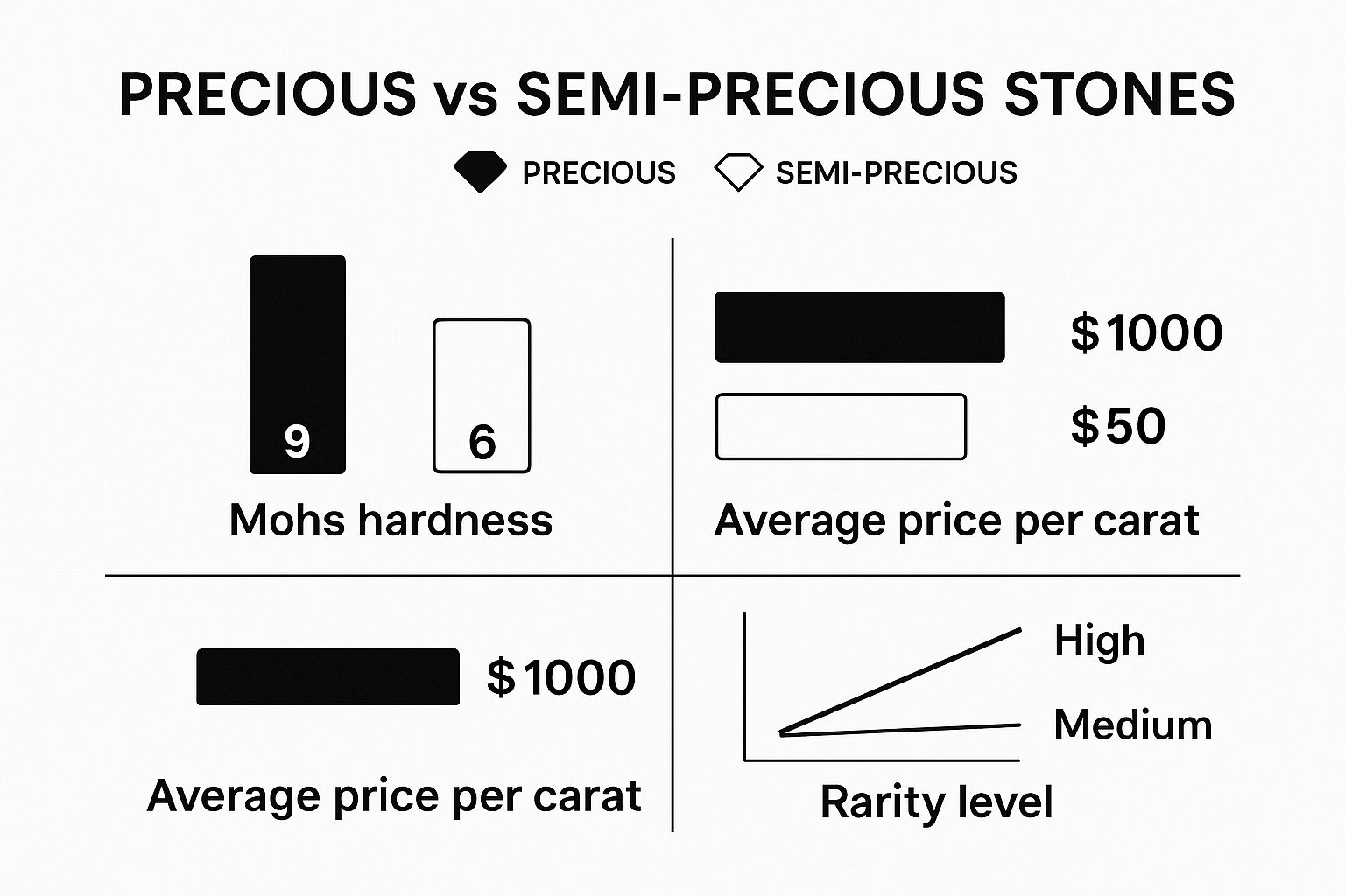 Infographic about precious vs semi precious stones